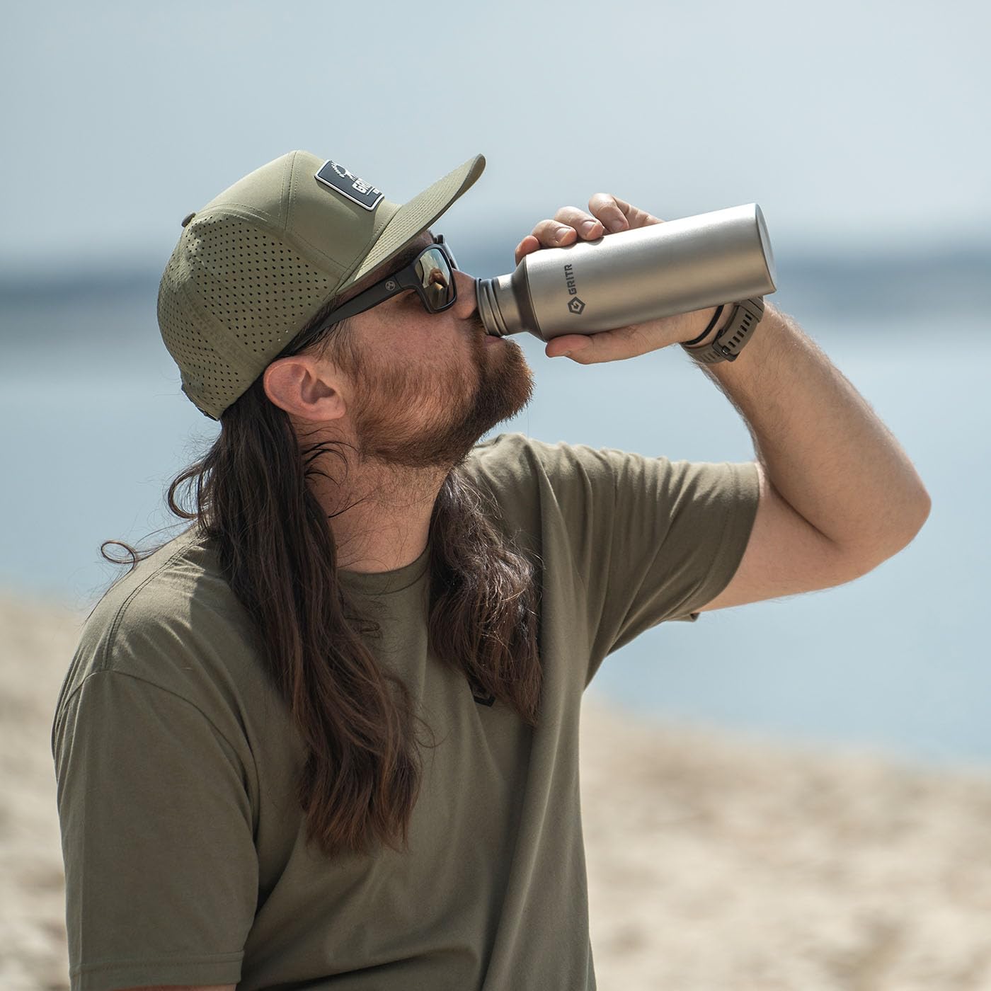 GRITR Titanium Sport Water Bottle 24 fl oz/700 ml w/Nylon Carrier | Ultralight Leakproof Reusable Outdoor Accessory for Traveling, Camping