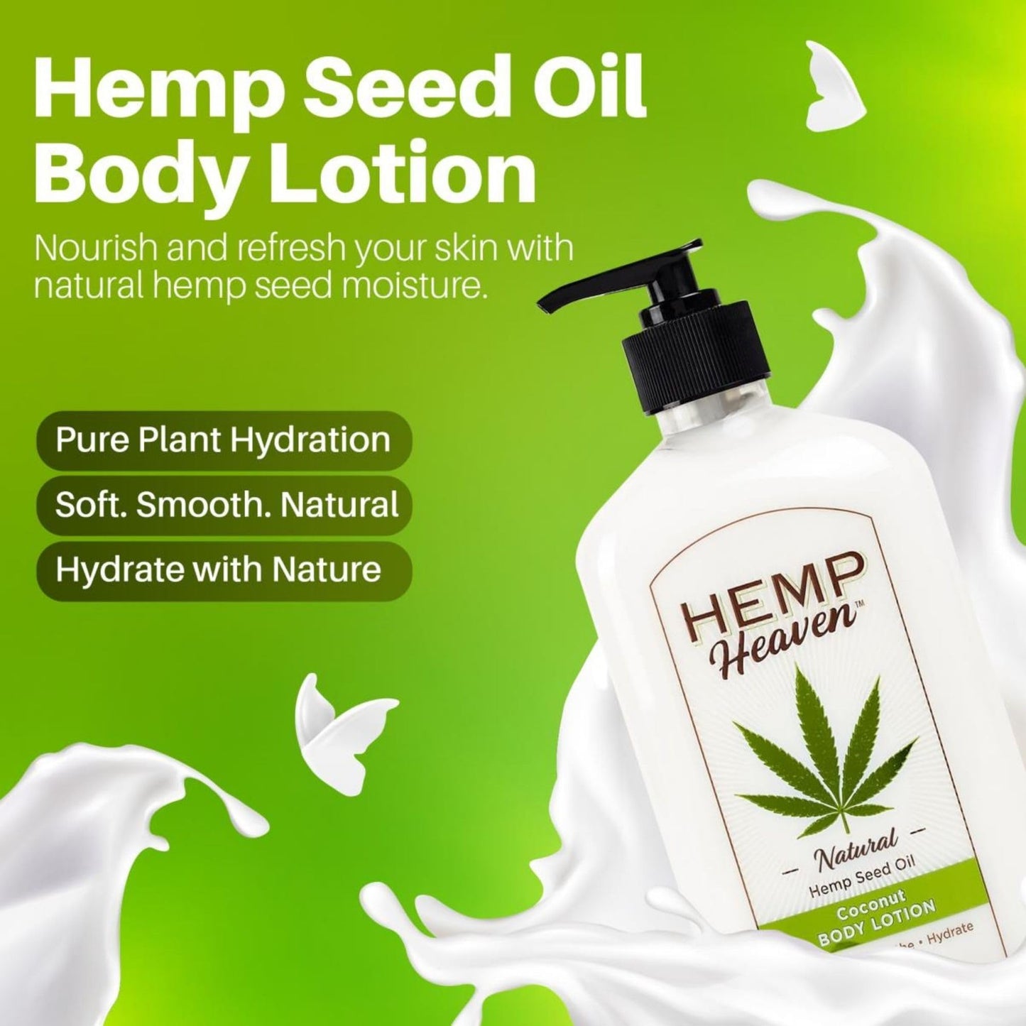 Hemp Heaven Hemp Lotion - Natural Hemp Seed Oil, Paraben-Free, 18 oz, Made in USA, Nourishing for Men & Women, EWG Verified, Anti-Aging (Coconut)