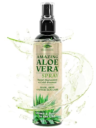Green Leaf Naturals Aloe Vera Spray | 99% Cold-Pressed Aloe Vera Juice with Vitamin C, E & A | Hair, Skin, Facial Moisturizer, Sunburn Relief & After
