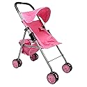The New York Doll Collection My First Doll Stroller with Basket, Foldable Doll Stroller (Pink Quilted)