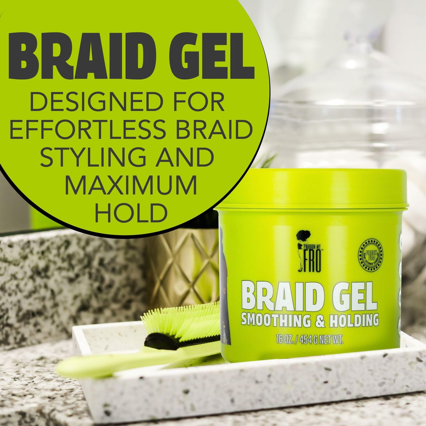 Pardon My Fro Braiding Gel - Strong Hold, Shine & Edge Control for Braids, Twists, Curls, and Dreads - Defines, Moisturizes, Adds Grip, and Provides
