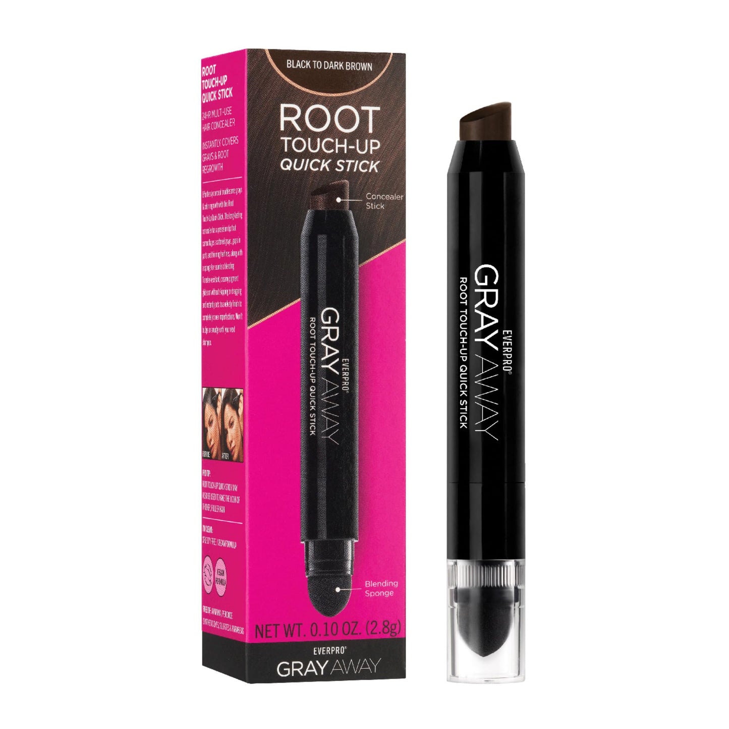EVERPRO Gray Away Root Touchup Quick Stick, Black/Dark Brown, 0.1 Oz