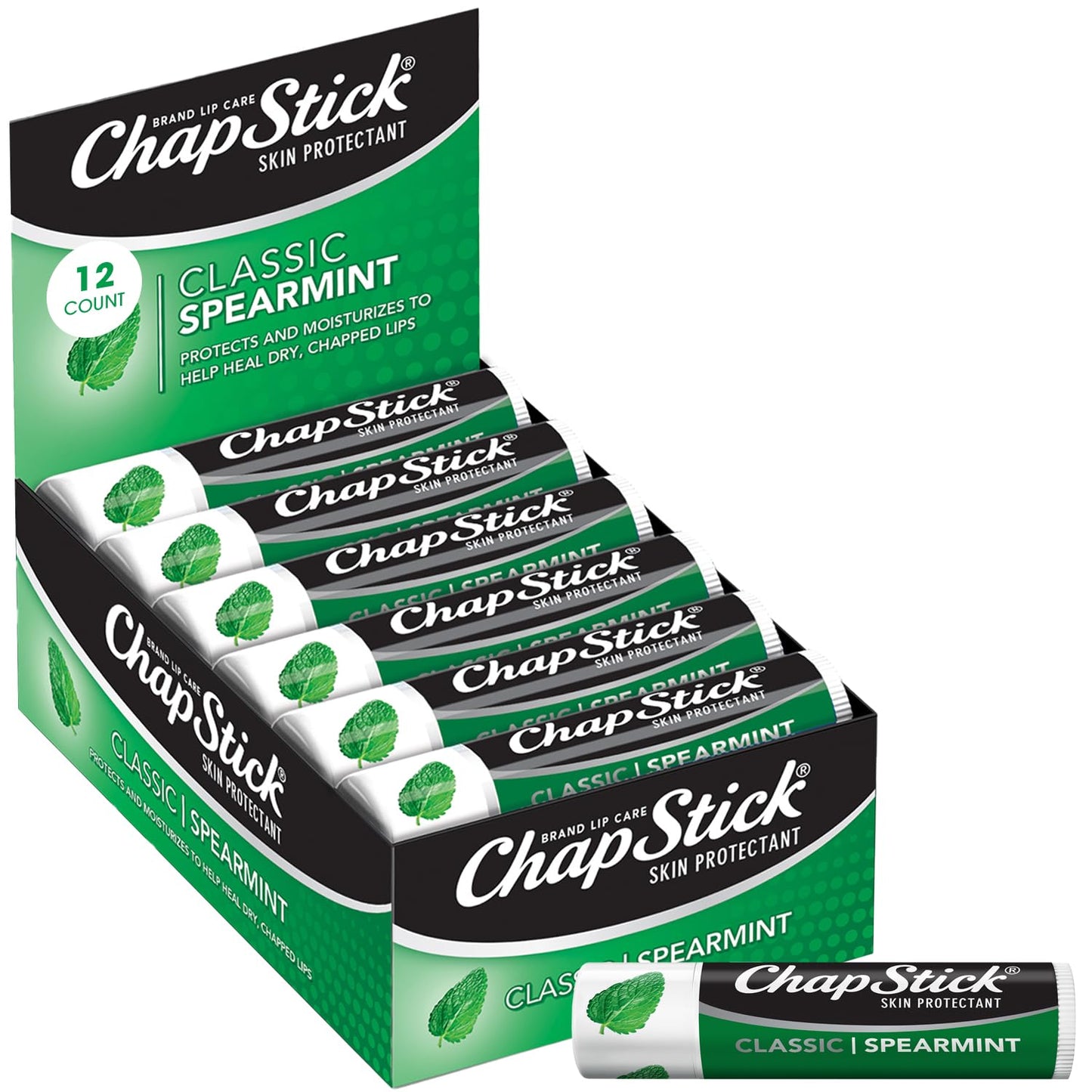 ChapStick Bulk Lip Balm, Classic Spearmint 12-Pack - Cool & Refreshing Lip Moisturizer for Dry Lips, 0.15 Oz Ea