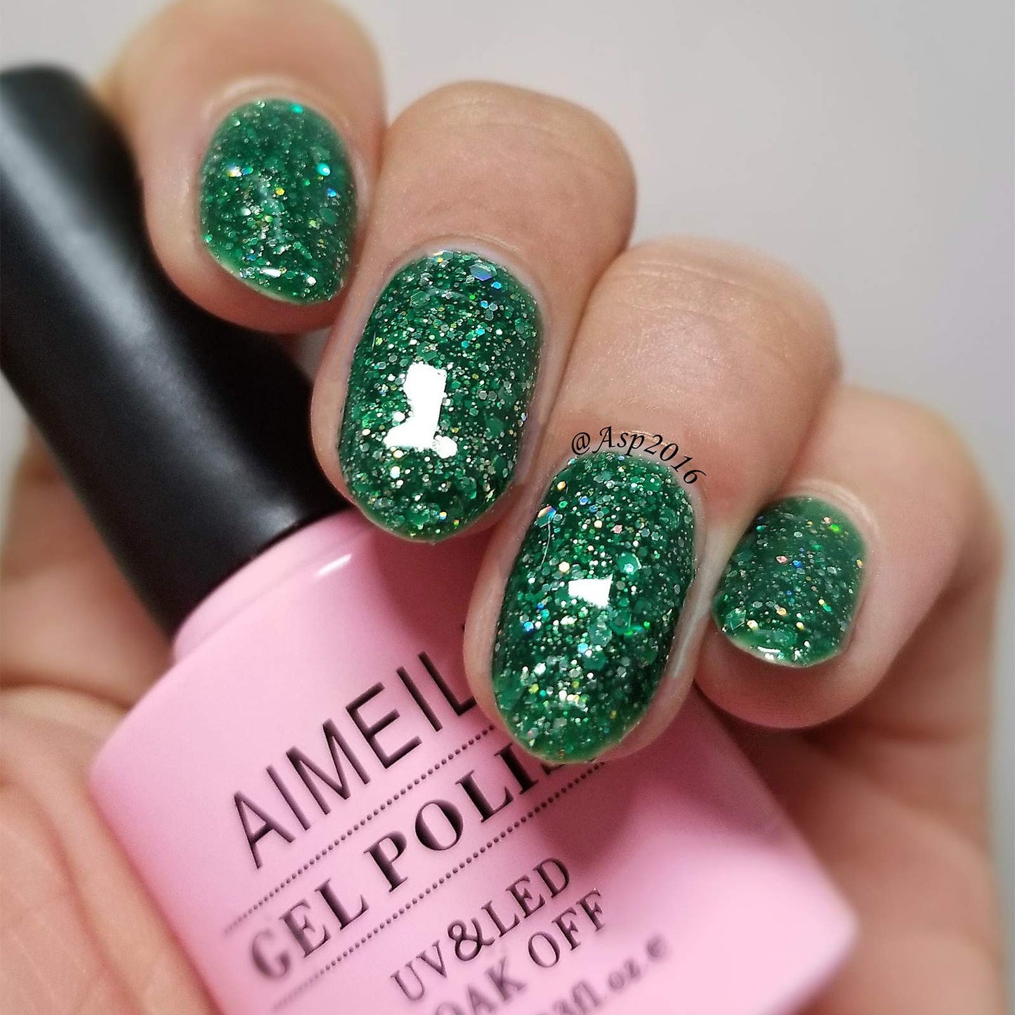 AIMEILI Soak Off U V LED Gel Nail Polish - Diamond Glitter Fire Green (063) 10ml