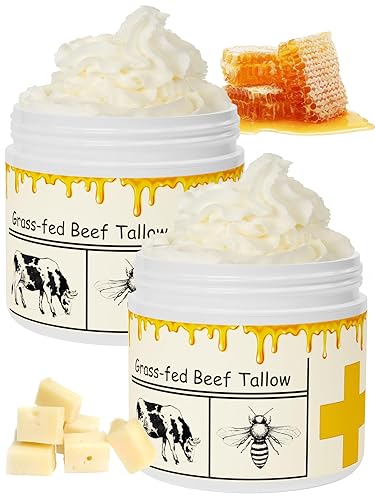 mkzea Beef Tallow for Skin, Beef Tallow, Tallow and Honey Cream, Grass Fed Beef Tallow, Whipped Beef Tallow for Face Moisturizer for All Purpose