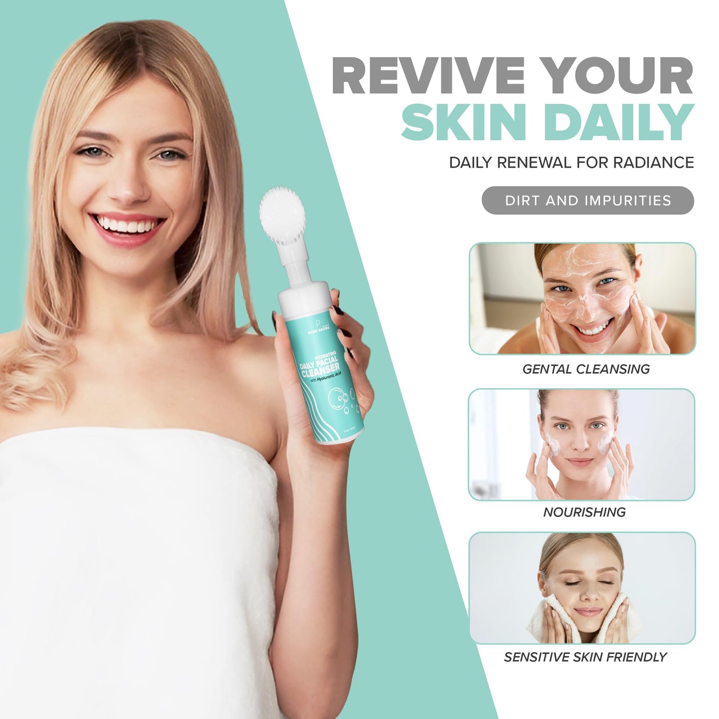 Pure Aroma Hydrating Daily Facial Cleanser | Foaming Face Wash & Makeup Remover With Hyaluronic Acid, Glycerin | For All Type Of Skin |