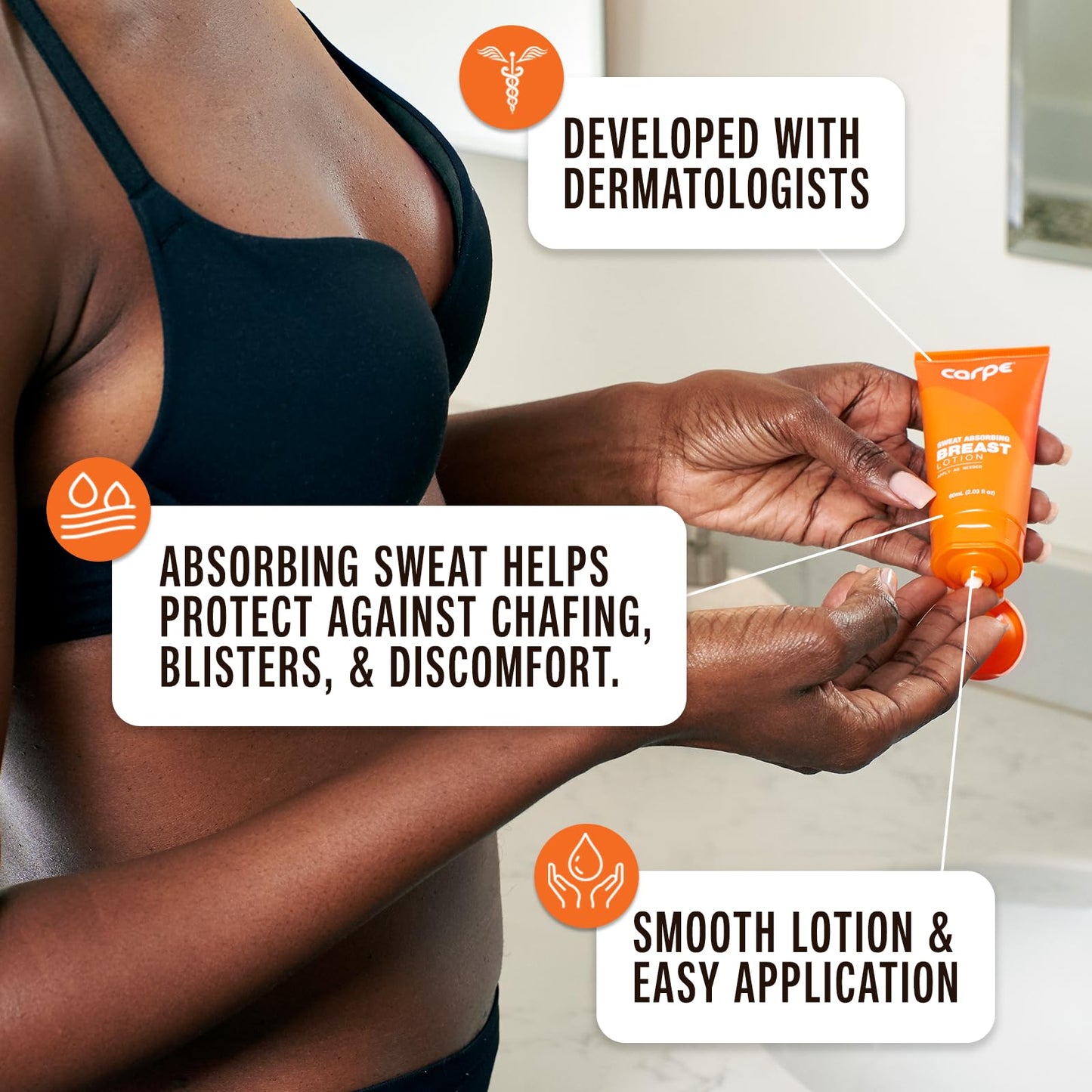 Carpe Sweat Absorbing Breast - Helps Keep Your Breasts and Skin Folds Dry - Sweat Absorbing Lotion - Helps Control Under Breast Sweat - Great