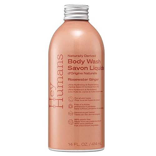 Hey Humans Rosewater Ginger Replenishing Body Wash with Natural Ingredients - Jojoba Oil | Vegan, Cruelty Free, 14 fl. Oz