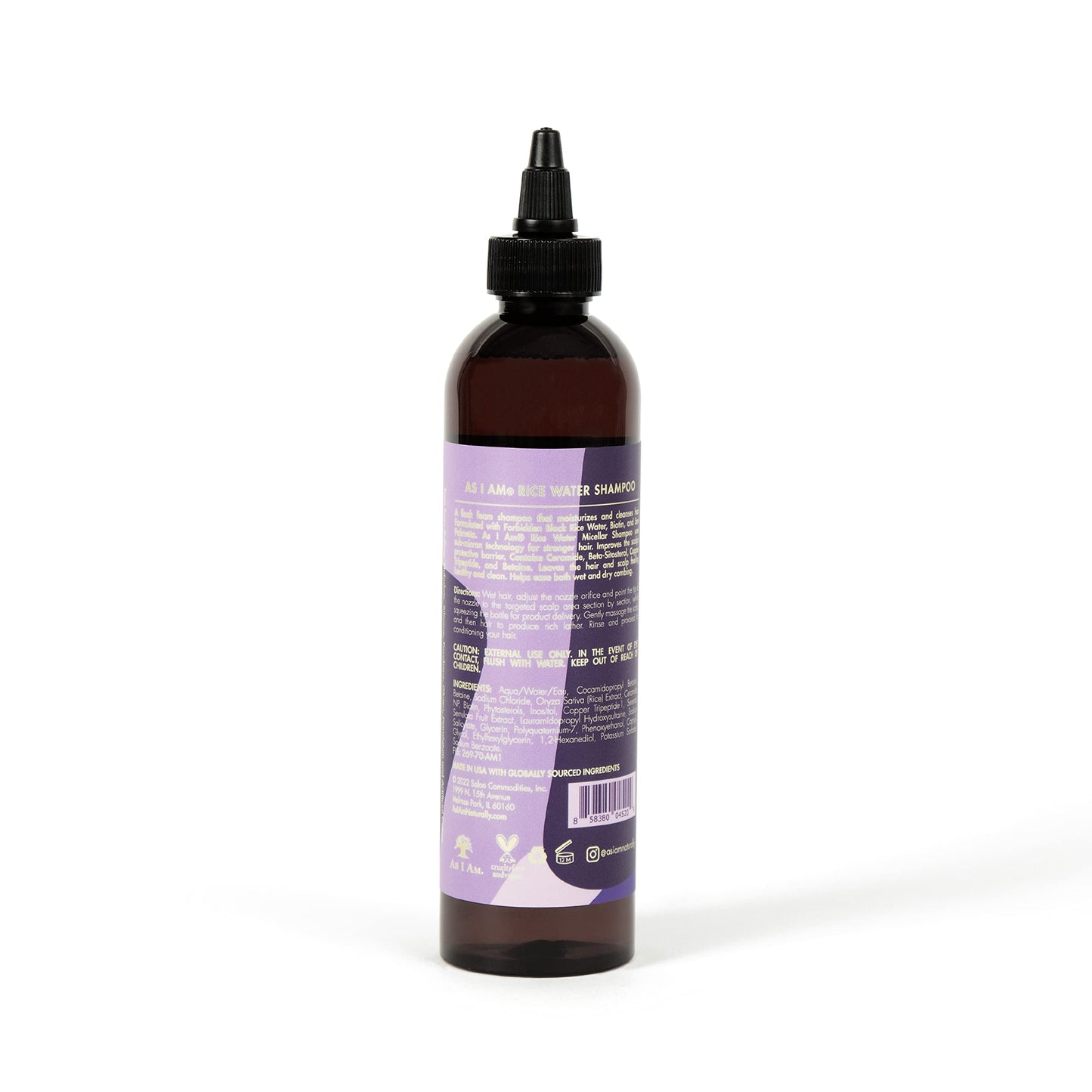 As I Am Rice Water Shampoo 8 oz - with Forbidden Black Rice, Saw Palmetto, Biotin - Gentle Cleanser - Moisturizing - Vegan & Cruelty Free - Sulfate