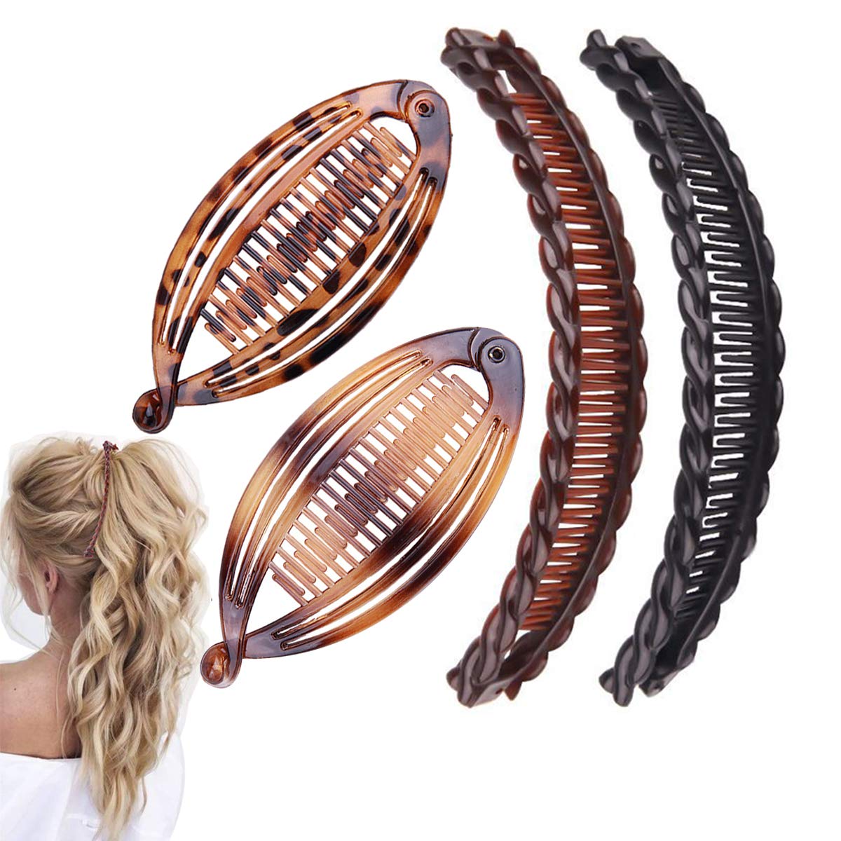 Aaiffey 4pcs Banana Hair Clips Vintage Clincher Combs Tool for Thick Curly Hair Accessories Fish Shape Ponytail Holer Claws Grips Clamp Clip Claws Set