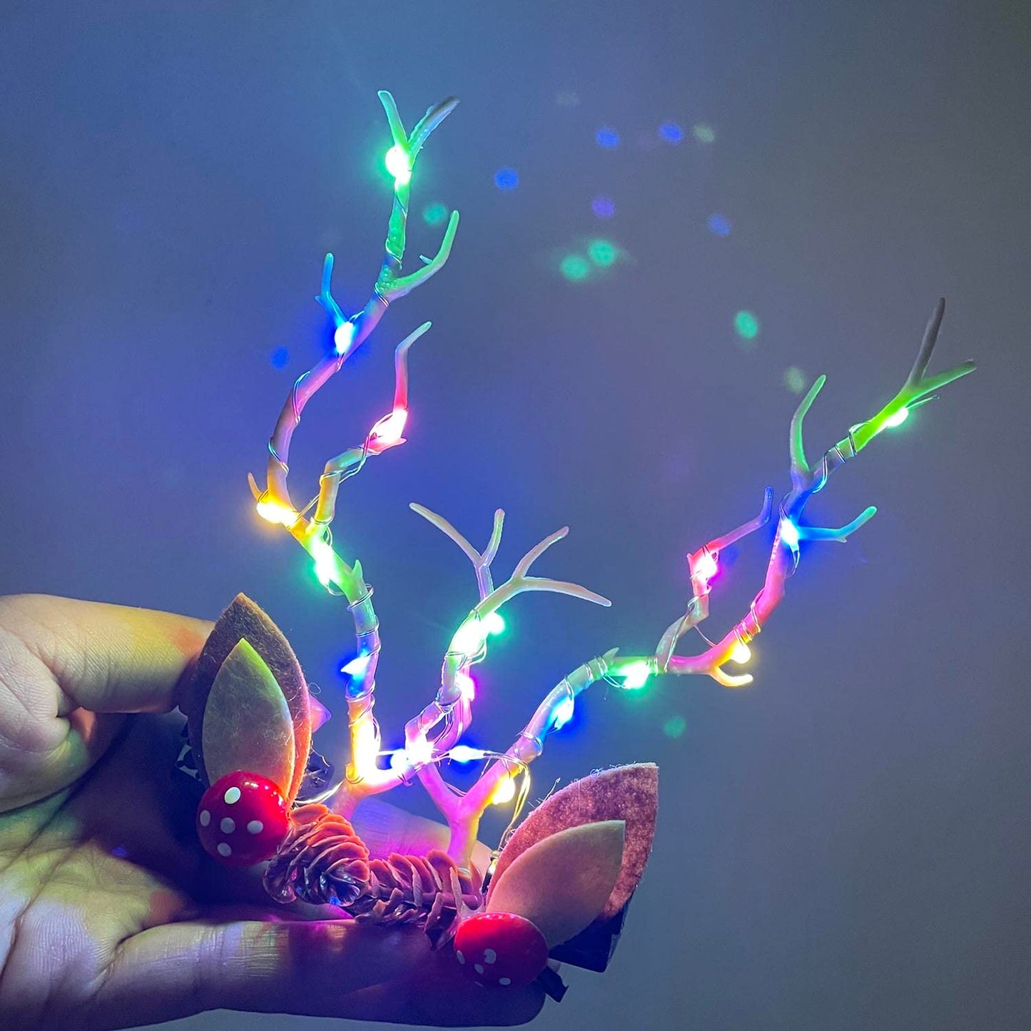 Woent LED Christmas Glowing Hairpin Light up Elk Antlers Feathers Headdress Simulation Tree Branch Hair Clips (Colorful Light 1)