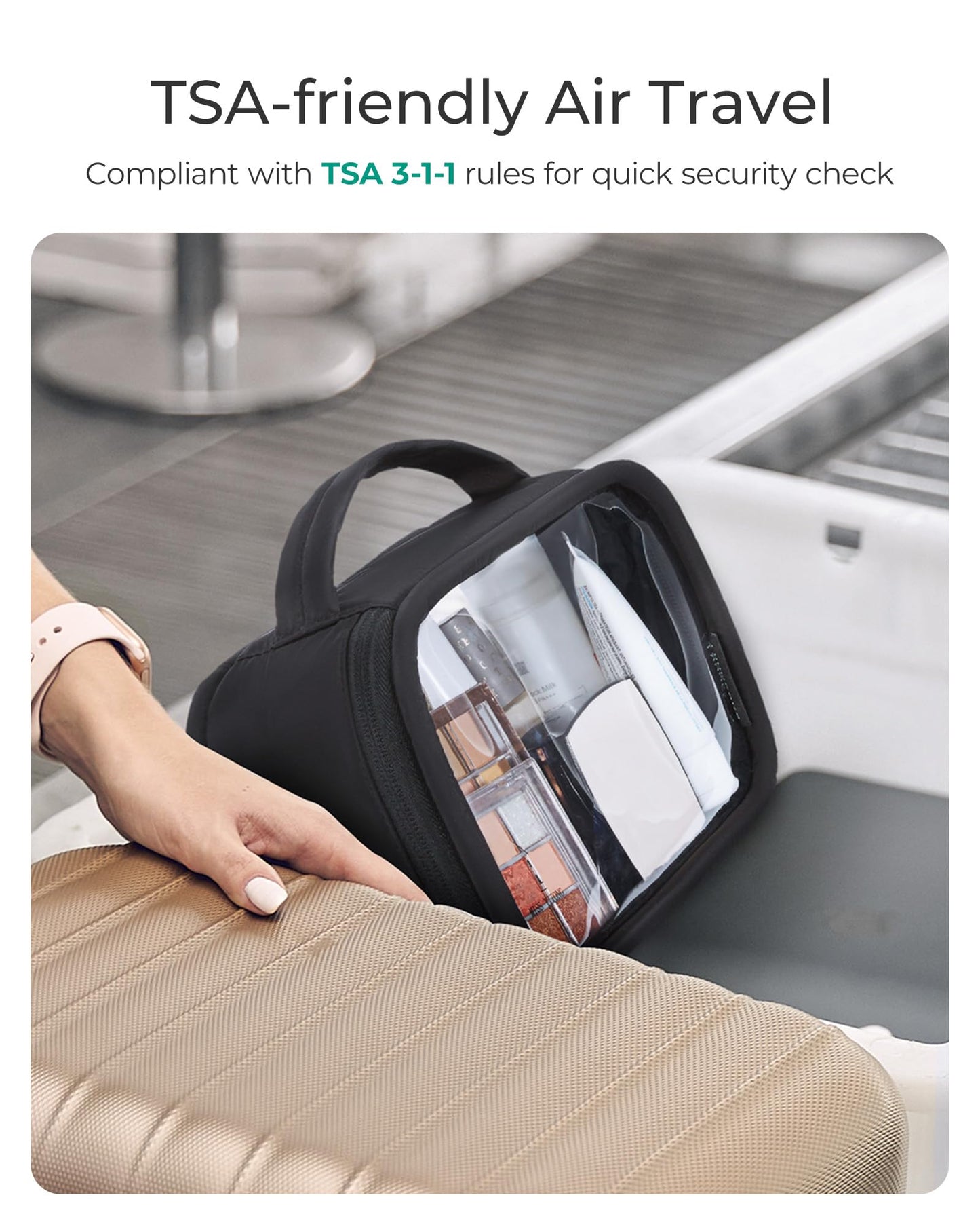 BAGSMART TSA-Approved Toiletry Bag, Large Opening Clear Makeup Bag with Handle, Quart Sized Travel Toiletry Bag, Carry-On Airline Compliant for Men Beauty and Personal Care BAGSMART