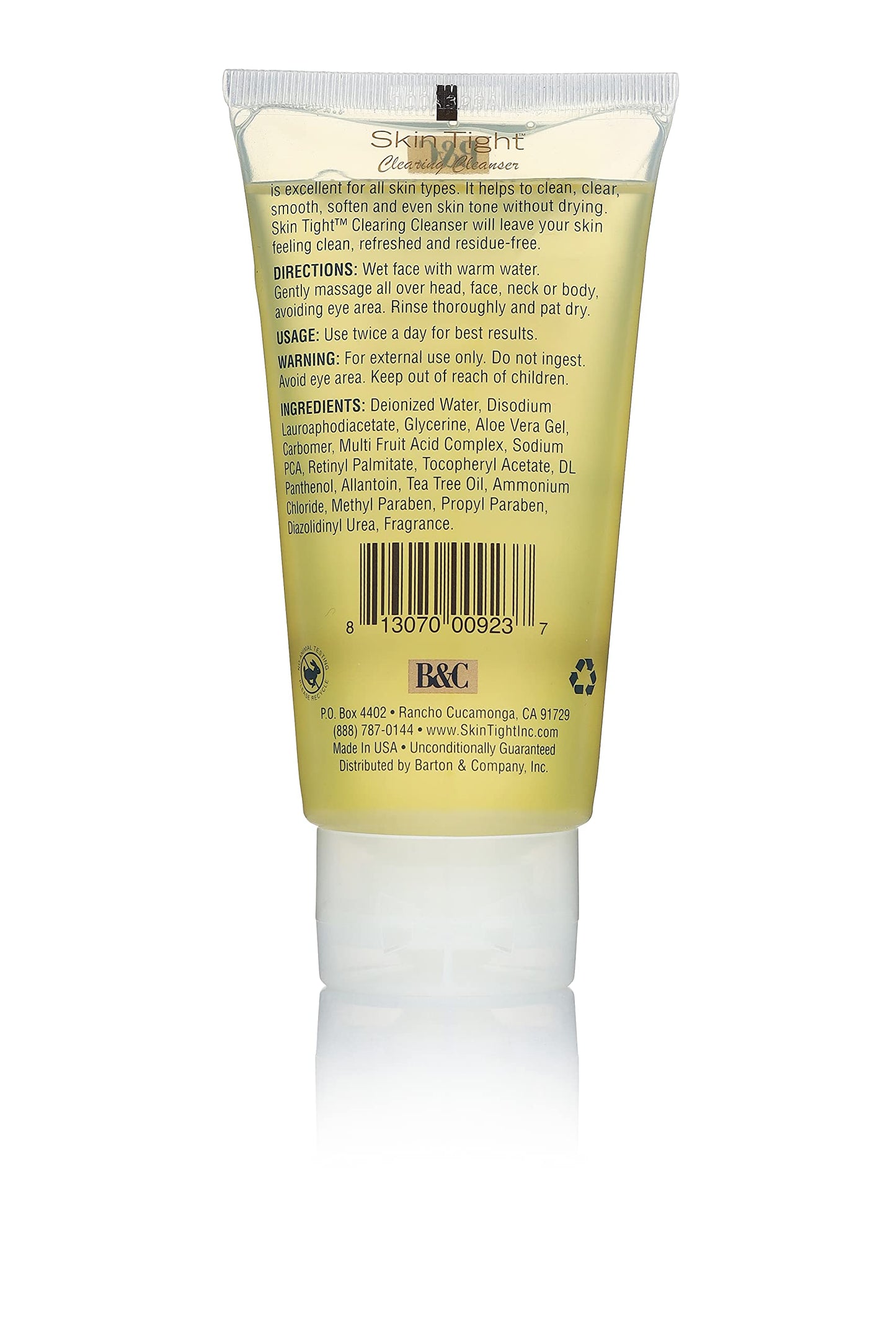 B&C Skin Tight Clearing Cleanser - Cleanses, Refreshes, Vitalizes - Ideal for Makeup Removal - 3.5 fl oz