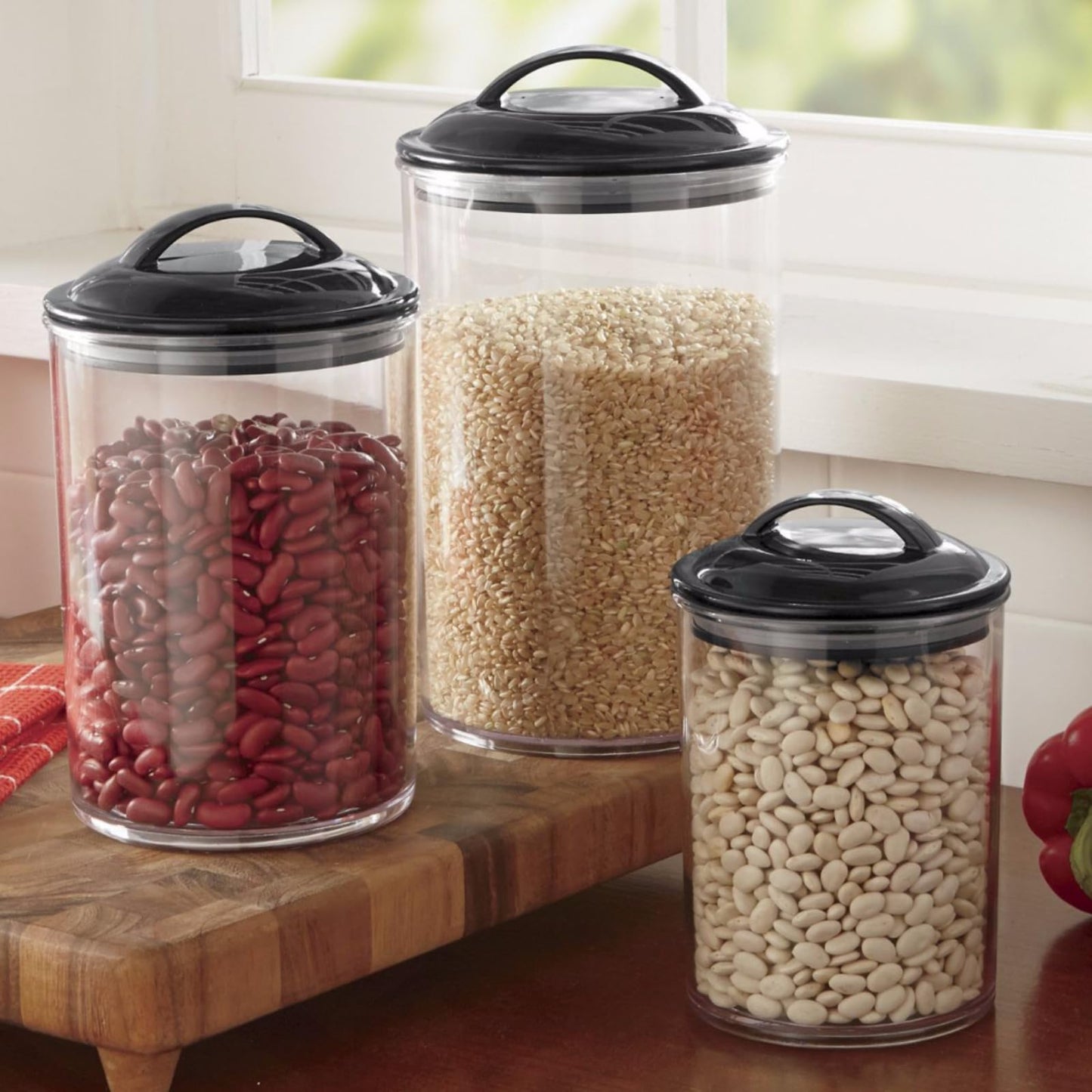 Food Storage Containers, BPA Free Airtight Canisters for Cereal, Pasta, Sugar, Coffee, Flour, Cookies, Loose Tea, for Kitchen Organization, Set of 3…