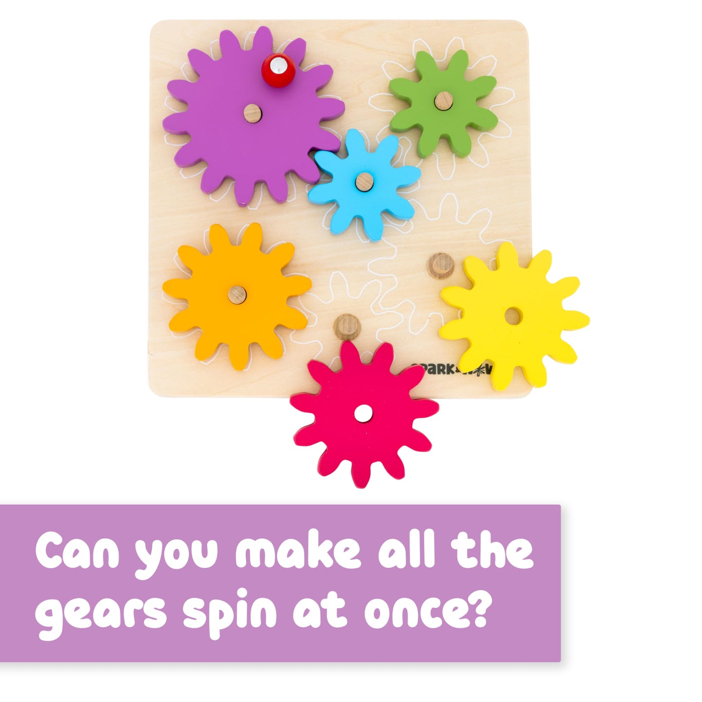 SPARK & WOW Spinny Gears | Wooden Gear Board with 6 Pieces in 3 Sizes | Cause and Effect Toys | Create Colorful, Spinning Combinations