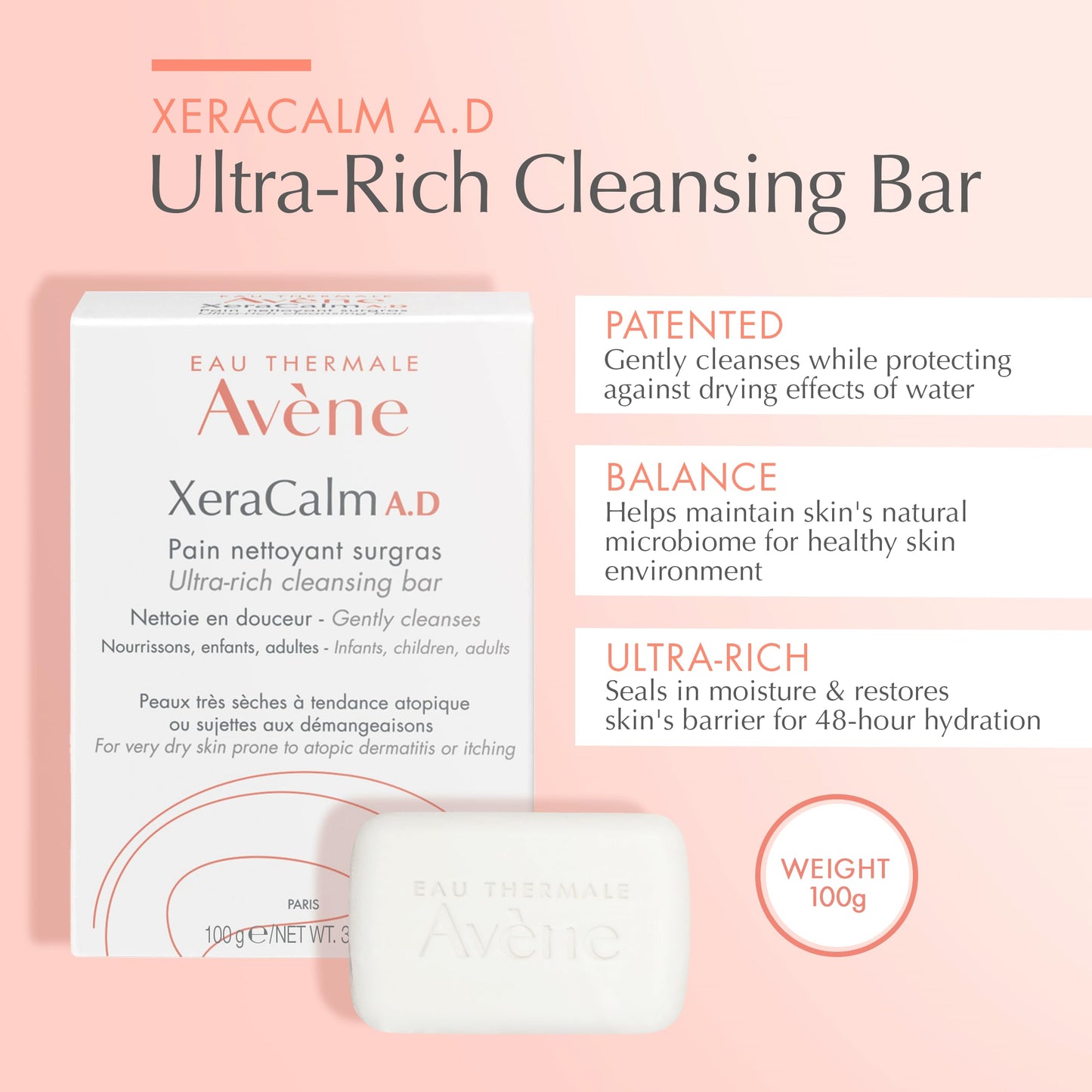 brand Avène Xercalm A.D Ultra-Rich Cleansing Bar for Atopic Dermatitis, Eczema Prone Skin, Fragrance-Free, 100 g Beauty & Personal Care Eau Thermale Avène