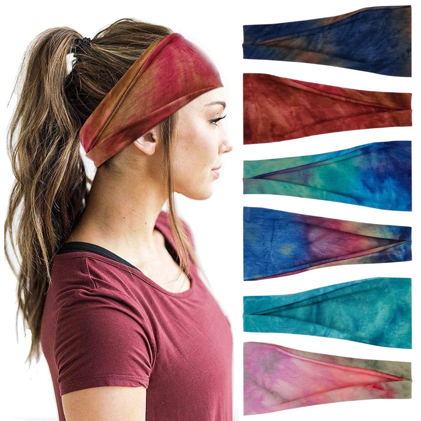 YONUF Headbands For Women Workout Wide Headband Yoga Head Bands For Women's Hair Accessories Fashion Band Tie Dye 6 Pack Beauty and Personal Care YONUF Default Title