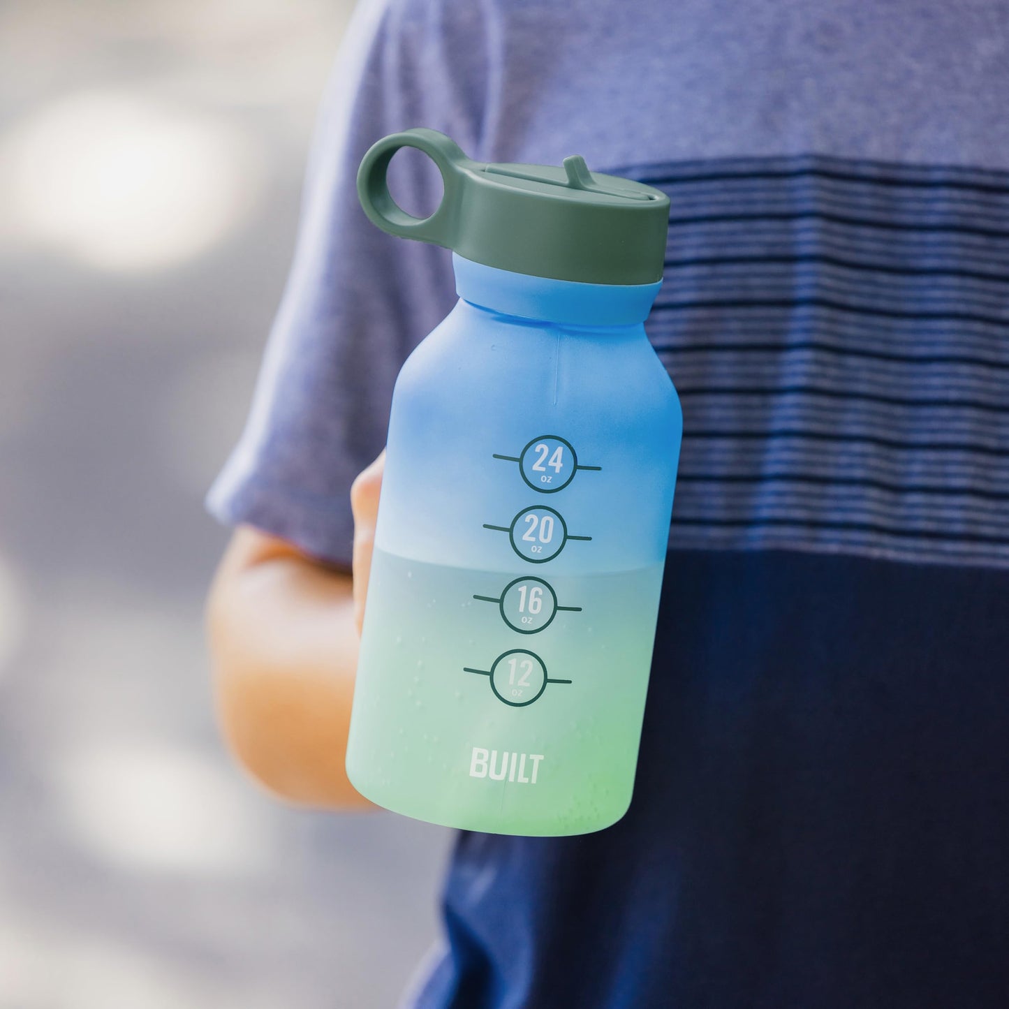 Built 32oz Single-Walled Motivational Bottle with Straw Lid, Sea Glass, Spill Resistant Travel Cup Keep Drinks Cold for Travel