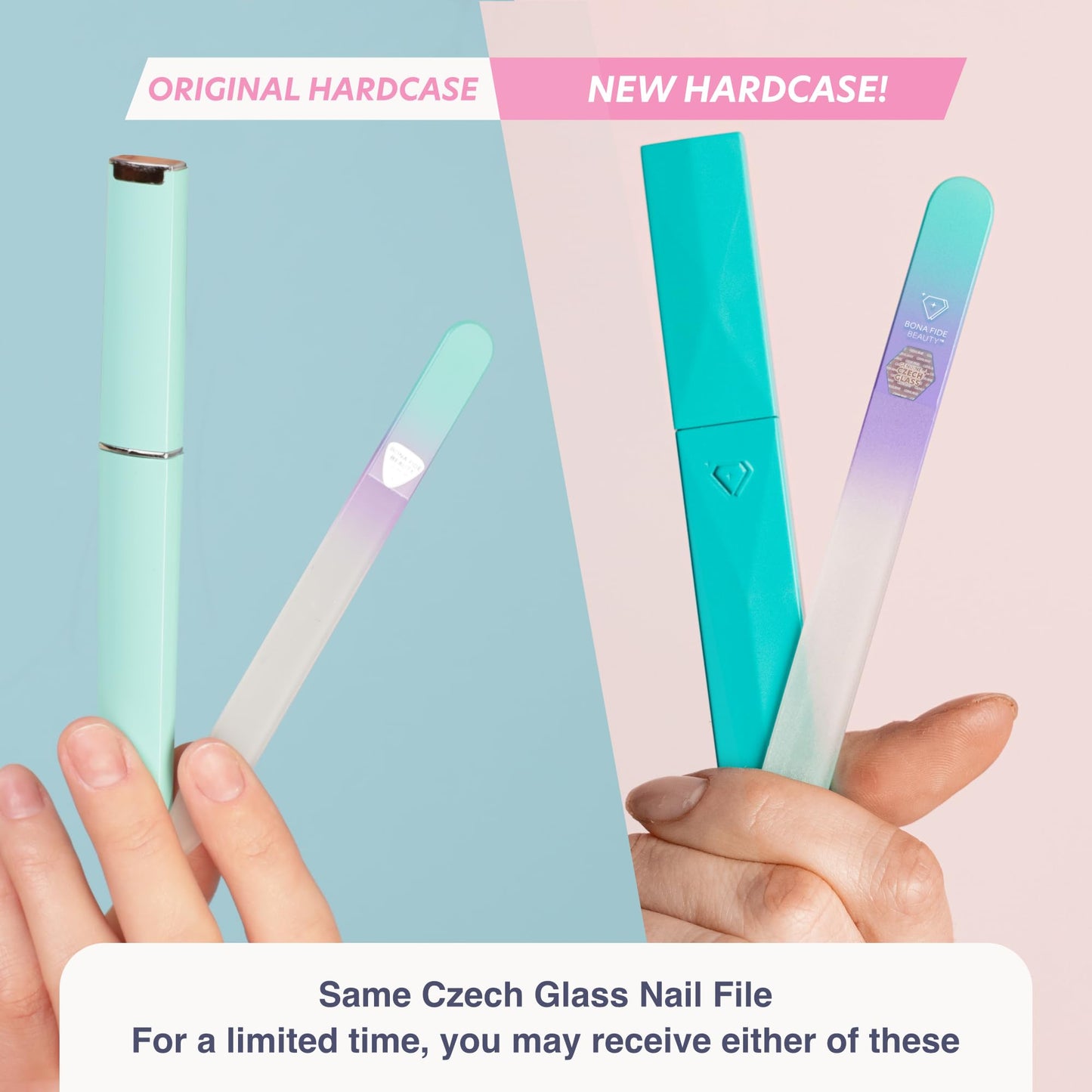 Bona Fide Beauty Czech Glass Nail File with Case, Pastel Green Violet Crystal File for Natural Nails. Nail Care Tool Gifts for Women Beauty and Personal Care BONA FIDE BEAUTY