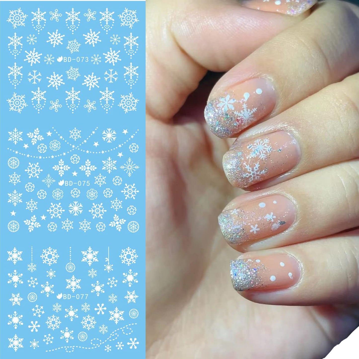 24 Sheets Christmas Nail Stickers Snowflake Nail Art Water Decals Transfer Nail Supplies Snowflake Angel Bell Elk Design Nail Tattoo Stickers