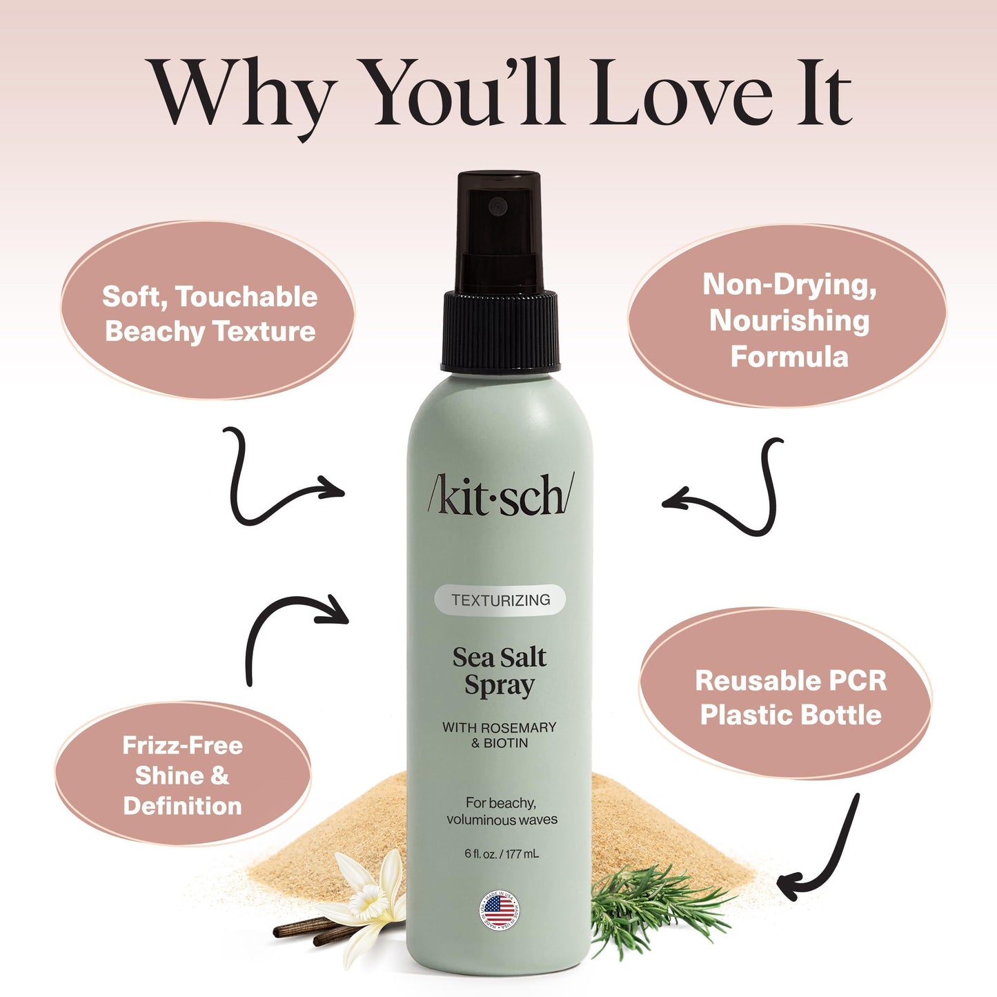 Kitsch Sea Salt Spray for Men and Women | Hair Spray with Rosemary, Biotin, Magnesium - Hair Texturizer for Natural Curls and Beach Waves | Ideal