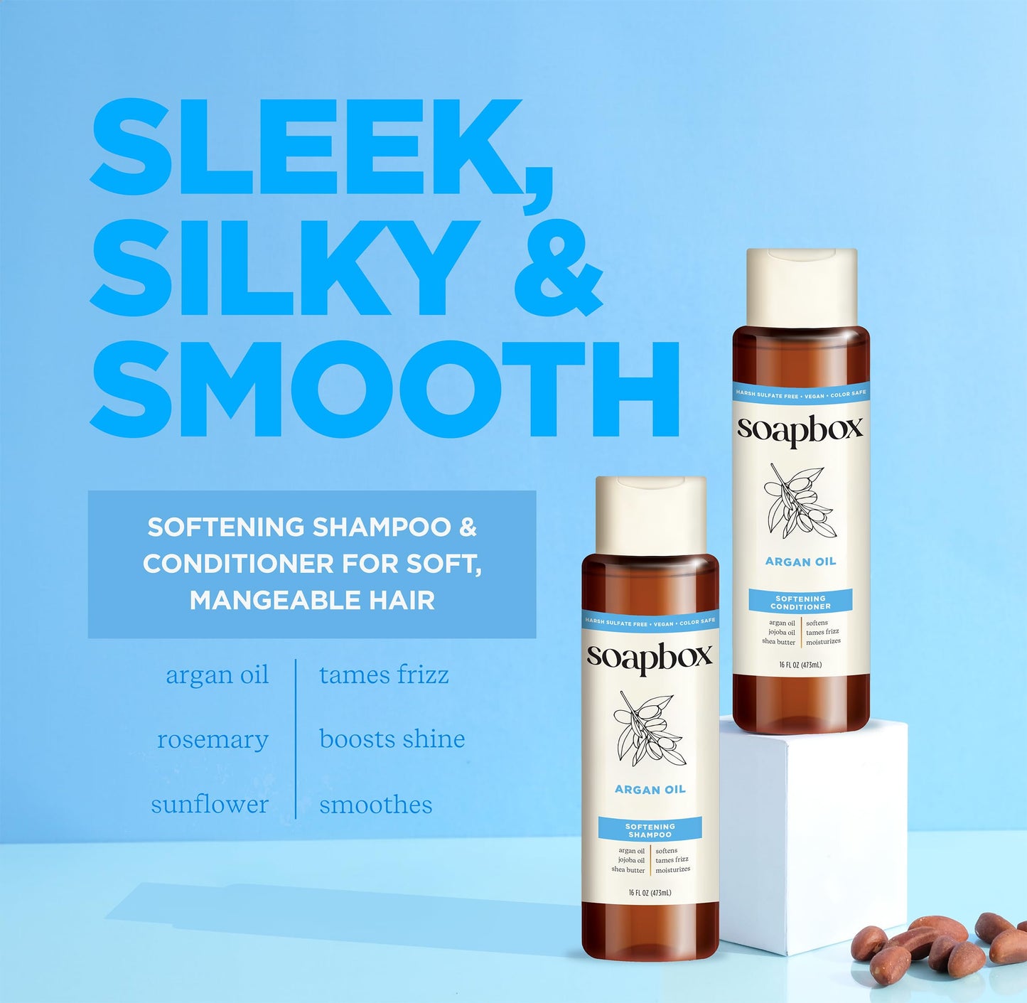Soapbox Argan Oil & Vanilla Shampoo & Conditioner Set, Leaves Hair Smooth & Controls Frizz - Clean Ingredients Free of Harsh Chemicals, Sulfates