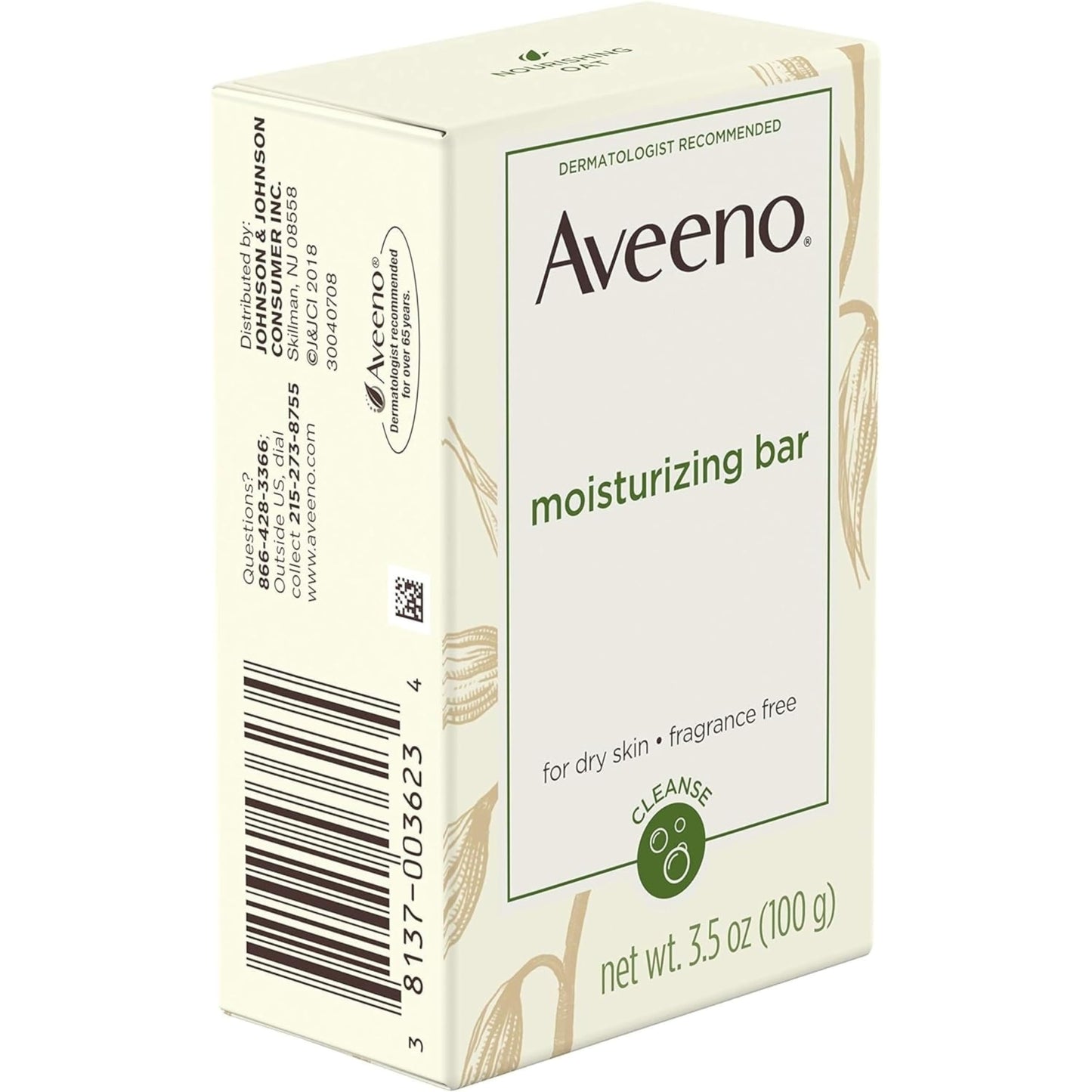 Aveeno Gentle Moisturizing Bar Facial Cleanser with Nourishing Oat for Dry Skin, Fragrance-free, Dye-Free, & Soap-Free, 3.5 oz (Pack of 4)