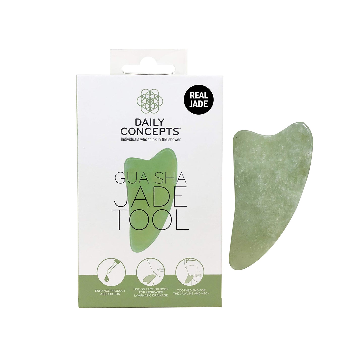 Daily Concepts Gua Sha Jade Facial Tool, Renews Skin by Increasing Blood Flow and Flushing Out Lymphatic Drainage, Stimulating Skin for Radiant