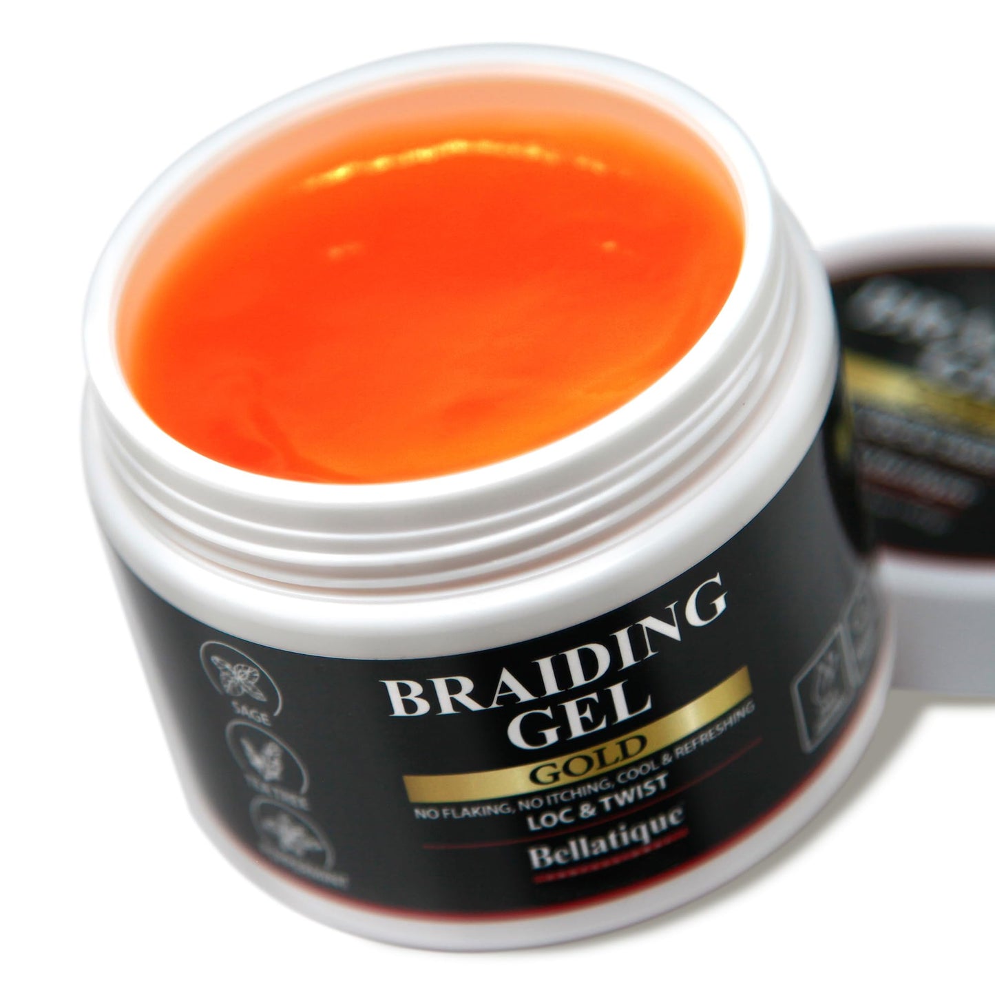 BELLATIQUE GOLD Braiding Gel Maximum Hold for LOC & Twist - No Flaking, No Whitening, Fast Drying, High Shine, Cool & Refreshing, Long Lasting Hold