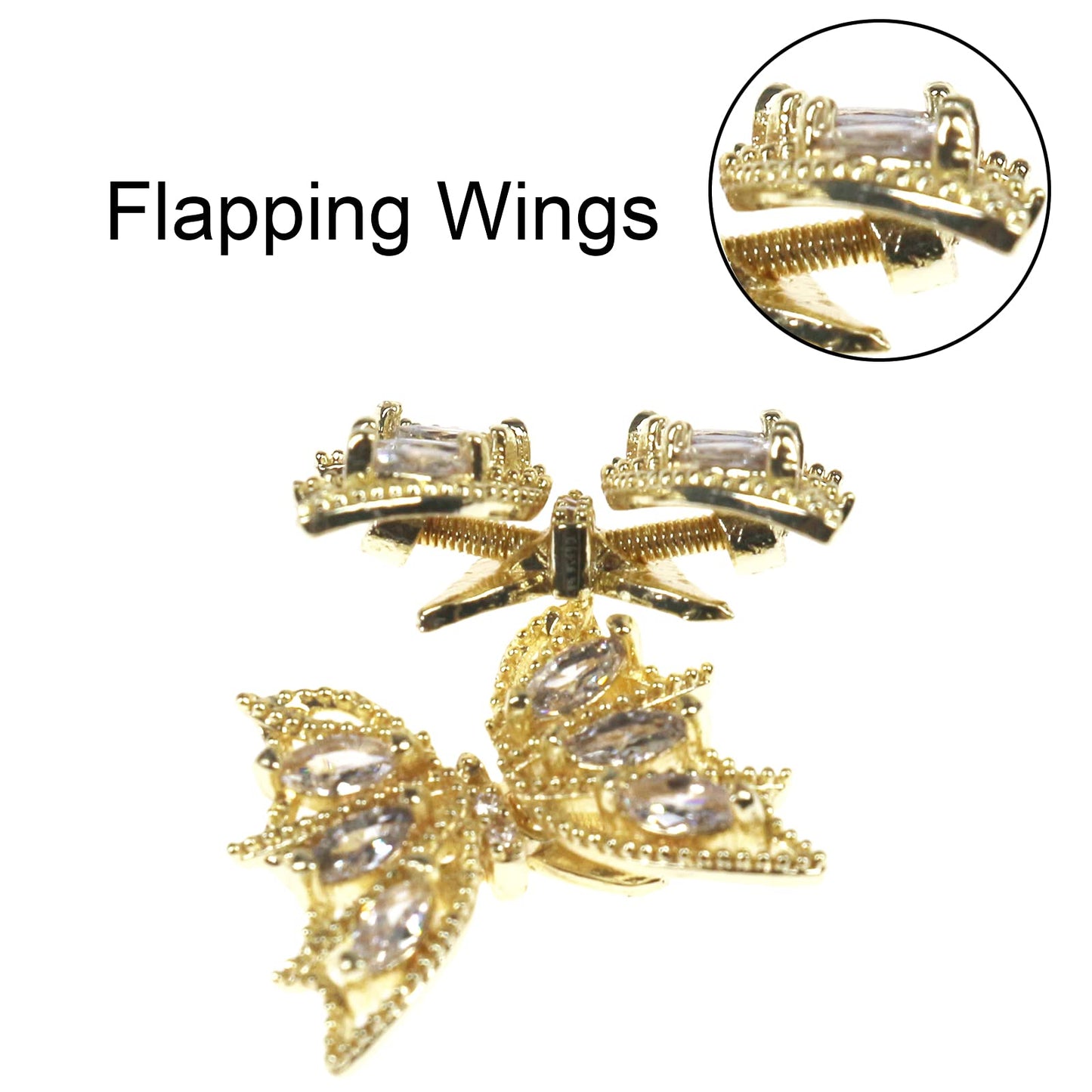 Tinsow 4 Pcs Nail Diamond Metal Nail Art Butterfly Jewelry Crystal Strass Moving Wings Butterfly Nail Diamond Stones Wedding Charms Accessories (Gold)