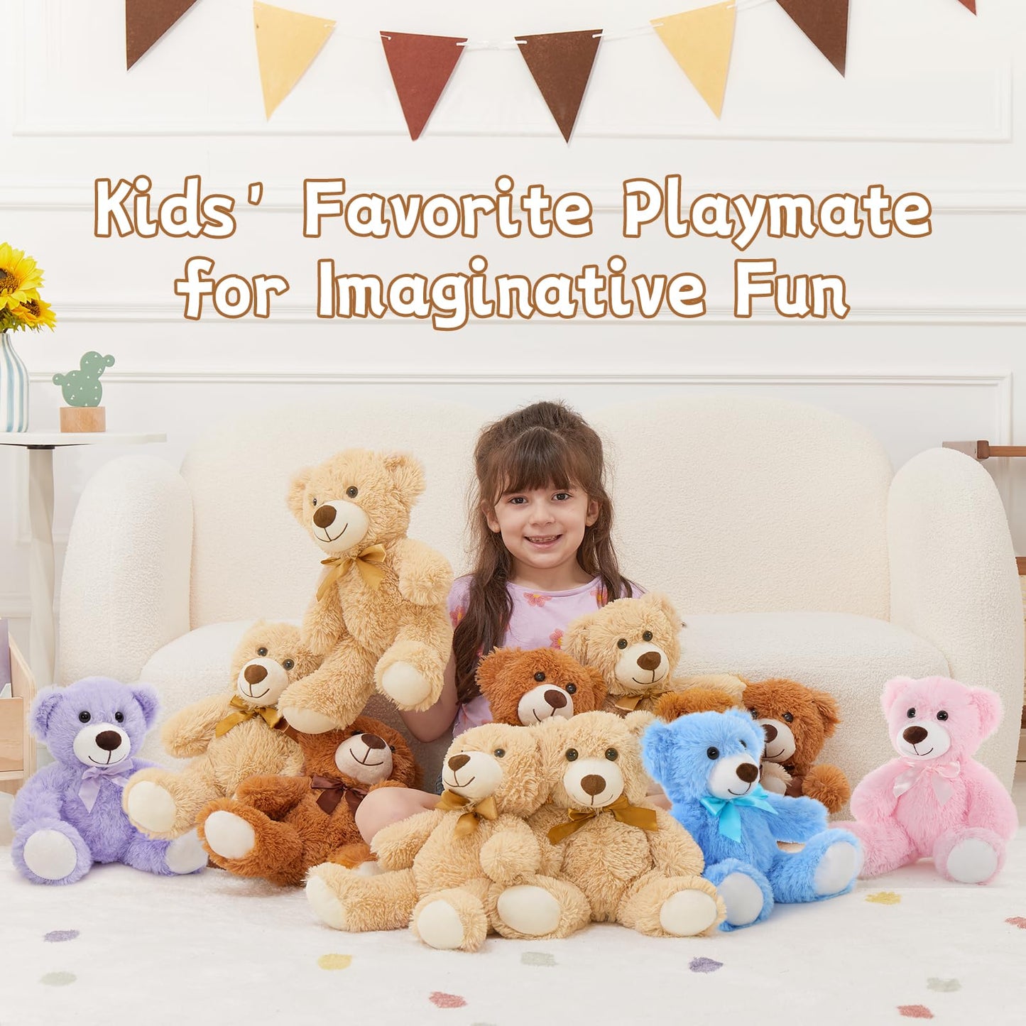 MorisMos 3 Packs Teddy Bears Bulk Stuffed Animals, Cute Small Teddy Bear Plush Toys, Little Stuffed Bear for Kids on Centerpiece Baby Shower, 14…