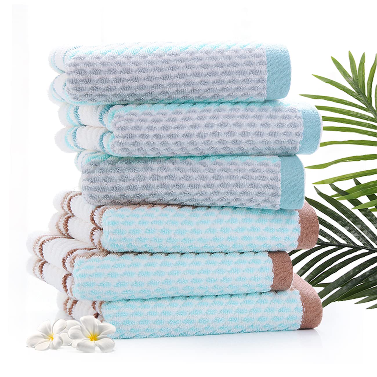 Pidada Hand Towels Set of 2 Striped Pattern 100% Cotton Soft Absorbent Decorative Towel for Bathroom (Green)