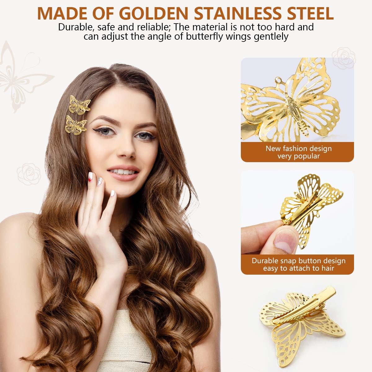 OBTANIM Butterfly Hair Clips, 12 Pcs Cute Metal Butterfly Hair Claw Pins Barrettes Accessories for Girls and Women (Gold)