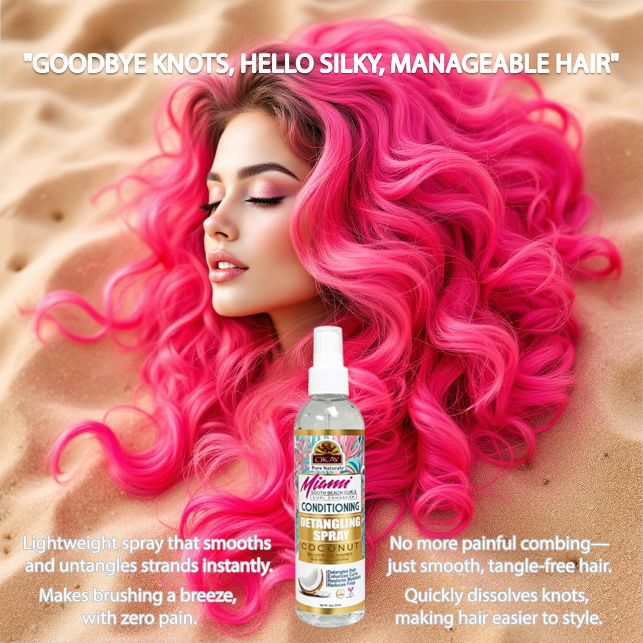 OKAY Curl Enhancer Conditioning Detangling Spray 8 oz - Leave-In Detangler for Curly, Wavy Hair - Anti-Frizz, Knot-Free, Hydrating Spray for Easy