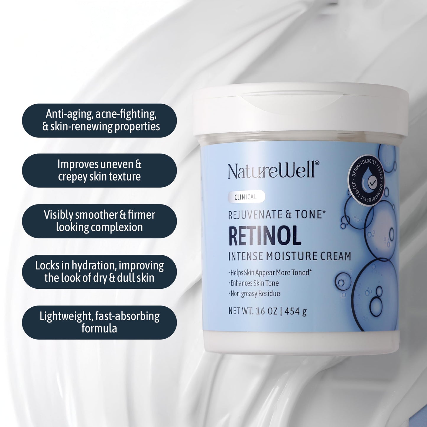 NATURE WELL Clinical Retinol Advanced Moisture Cream for Face, Body, & Hands, Boosts Skin Firmness, Enhances Skin Tone, No Greasy Residue, 10 Oz