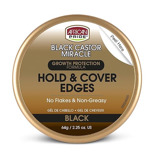 African Pride Black Castor Miracle Hold & Cover Edges Hair Gel with Black Castor Oil & Coconut Water Edge Control for Braids, Locs, Slick Styles