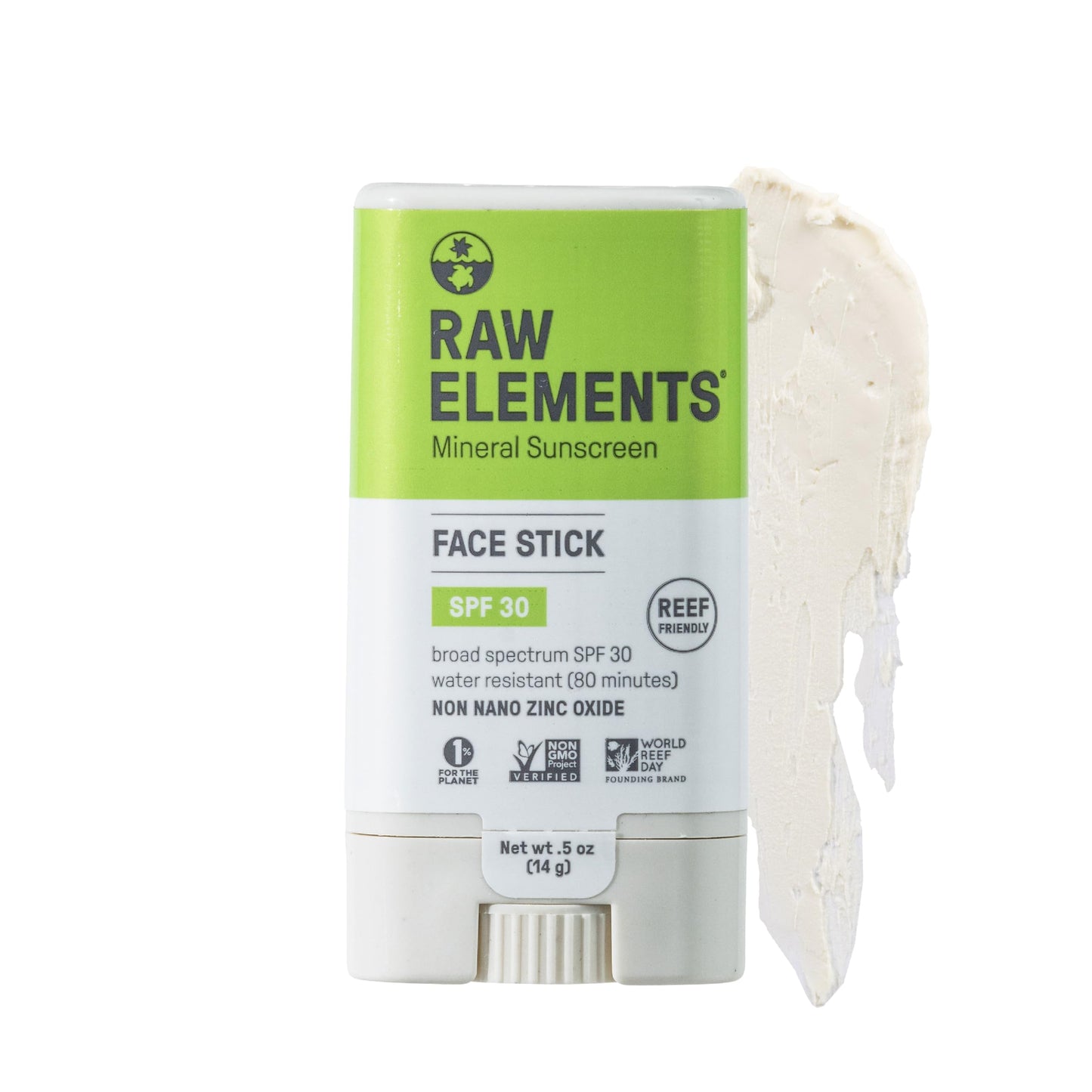 Raw Elements Face All-Natural Mineral Sunscreen Stick, Non-Nano Zinc Oxide, 95% Organic, Water-Resistant 80 Min, Reef Safe, All Ages Safe, SPF 30+
