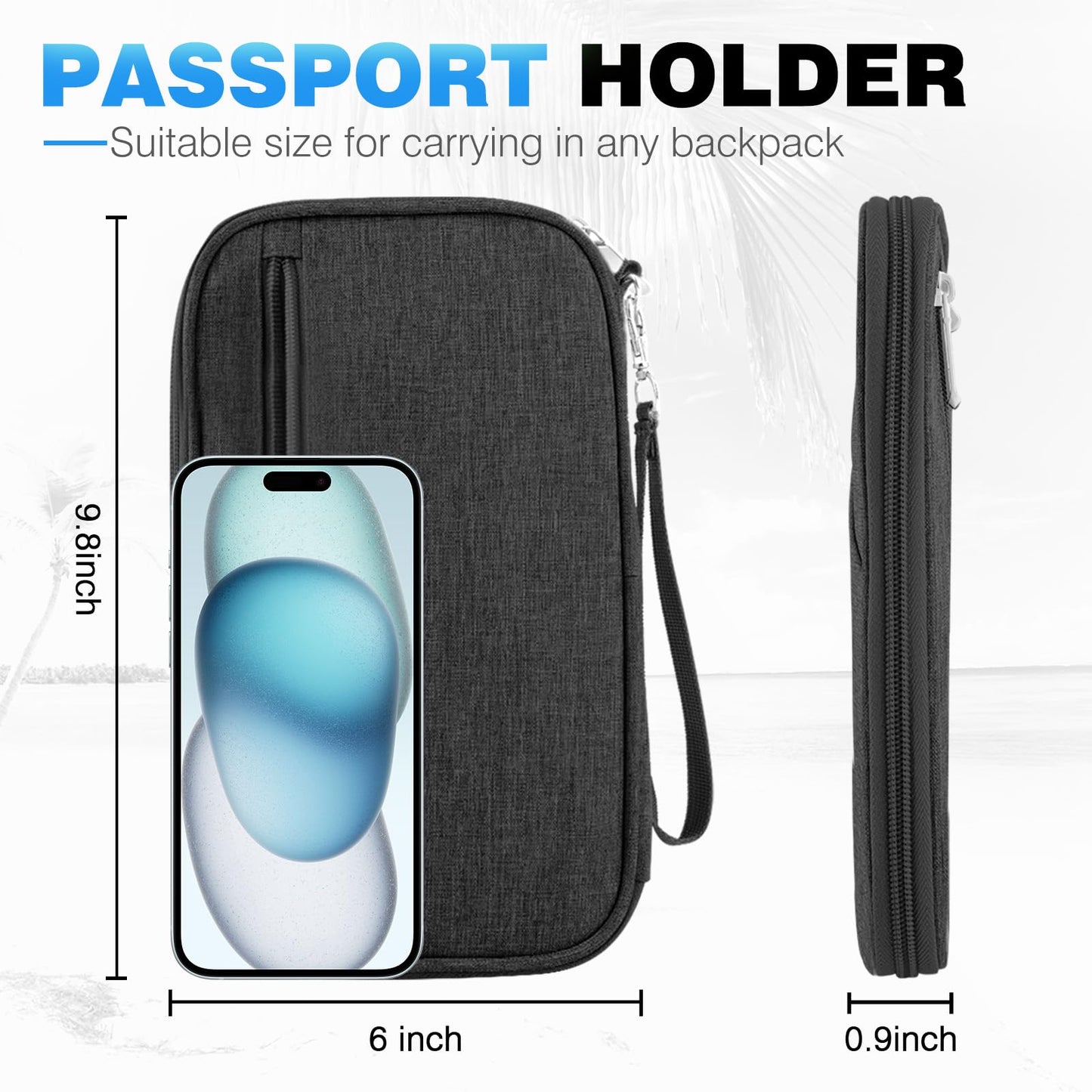 RFID Passport Holder & Travel Wallet – Waterproof Family Organizer for Cards, ID, Money, Tickets, Boarding Pass with Zipper