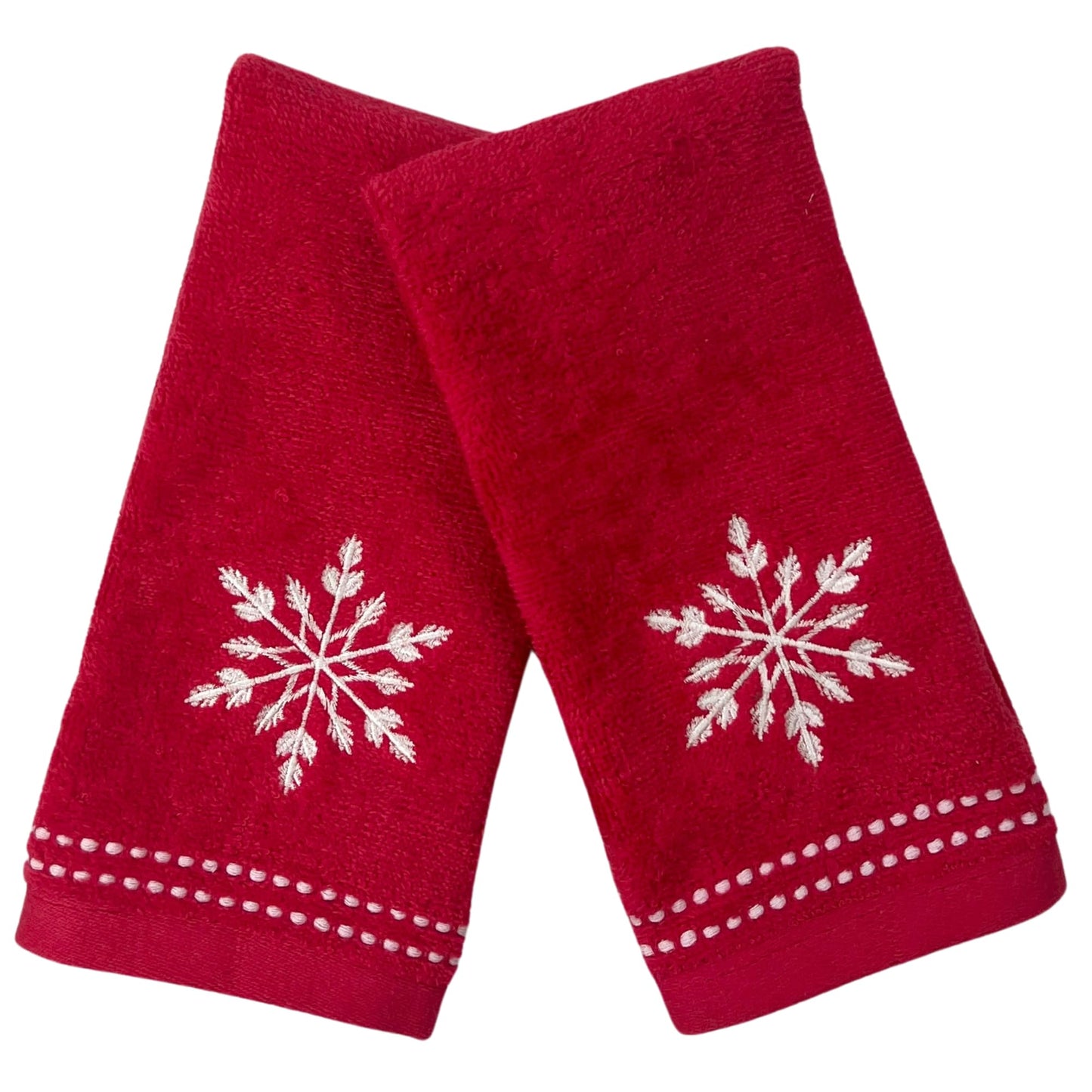 Serafina Home Christmas Bath Fingertip Towels, Red with White Embroidered Snowflake, 2 Piece Set, 12 x 18 inches, 100% Cotton,for bathrooms & Kitchens
