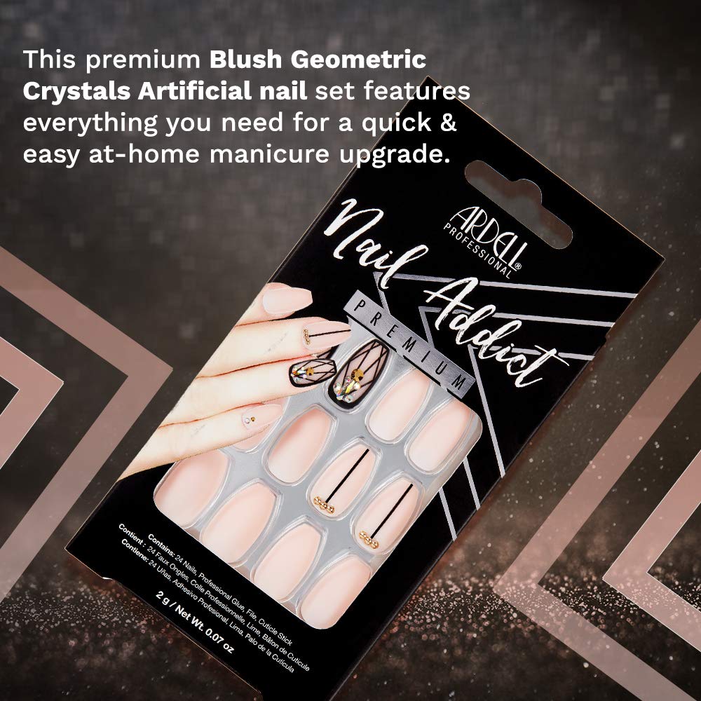 Ardell Nail Addict Premium Artificial Nail Set, Blush Geometric Crystals Beauty & Personal Care Ardell