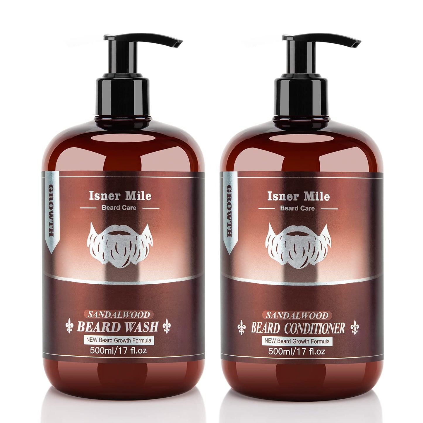 ISNER MILE Beard Wash & Conditioner Set for Men - 17 oz Shampoo with Biotin, Argan & Jojoba Oils for Smooth, Soft, and Strengthened Beard - Sandalwood