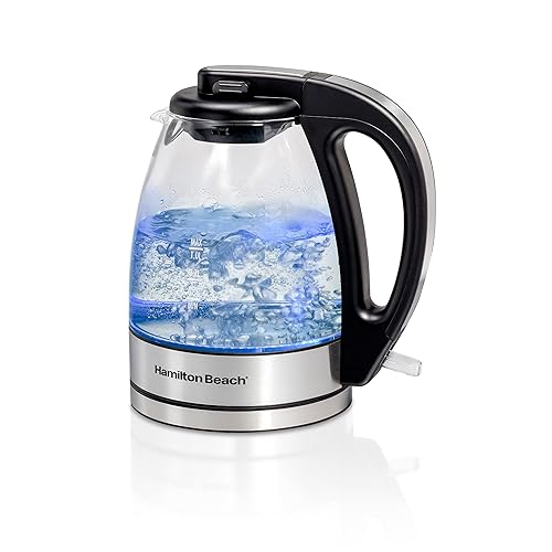 Hamilton Beach Glass Electric Tea Kettle, Water Boiler & Heater, 1 Liter, 1500 Watts for Fast Boiling, BPA Free, Cordless Serving, Auto-Shutoff…