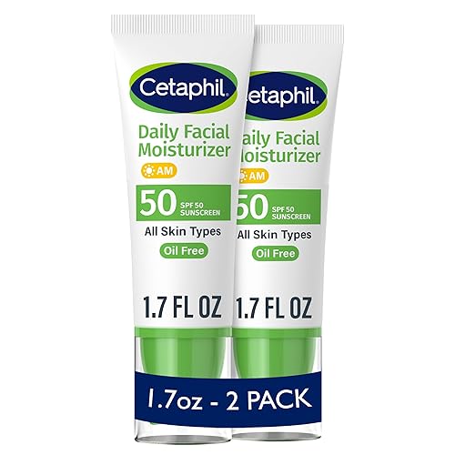 Cetaphil Daily Facial Moisturizer SPF 50, 1.7 Fl Oz (Pack of 2), Gentle Facial Moisturizer For Dry to Normal Skin Types, No Added Fragrance