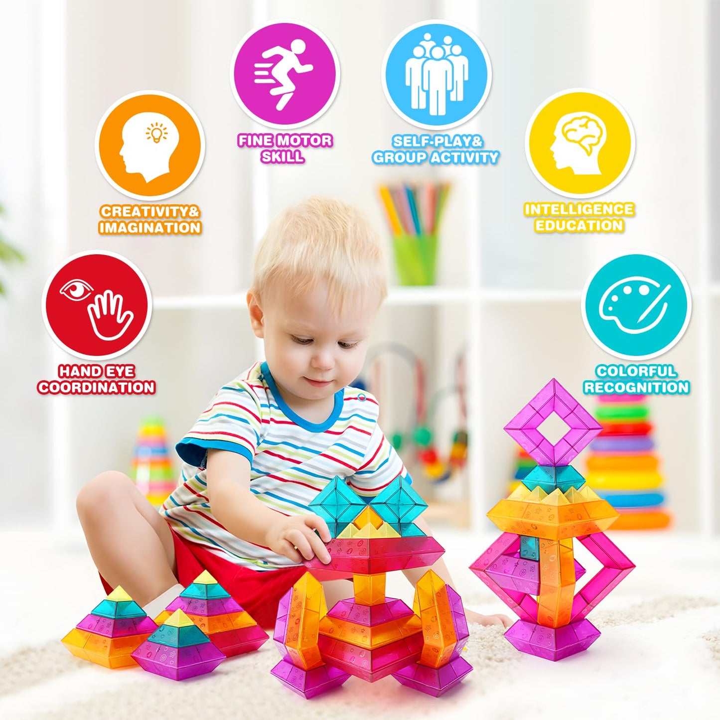 30pcs Building Block Set – Stacking STEM Learning Toys for Kids Ages 3-6, Preschool Educational Light Table Activities & Gifts