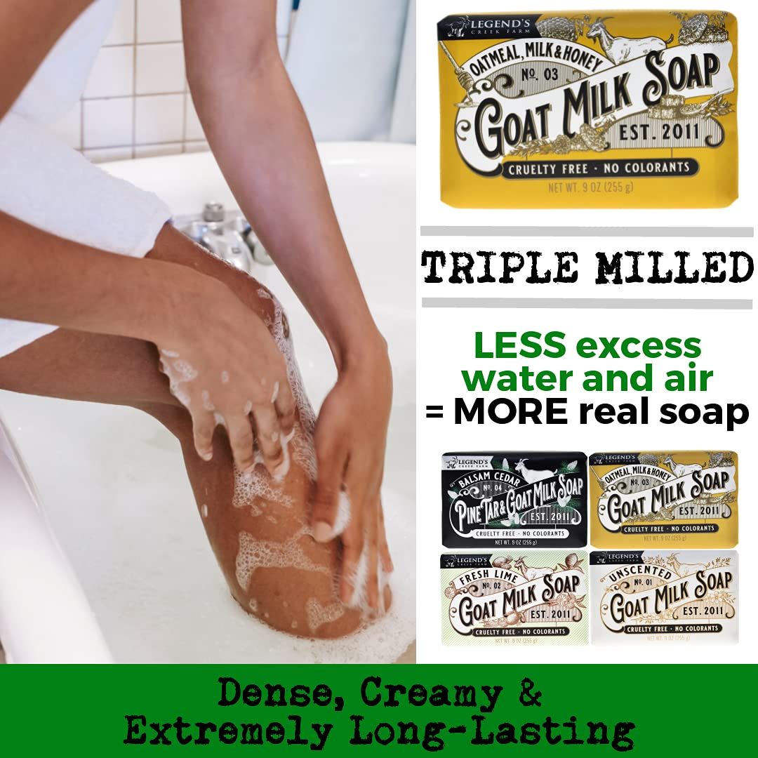 Legend's Creek Farm Goat Milk Soap - Triple Milled Cleansing Moisturizing Bar for Hands and Body - 9 Oz Creamy Lather, Nourishing, Natural Soap