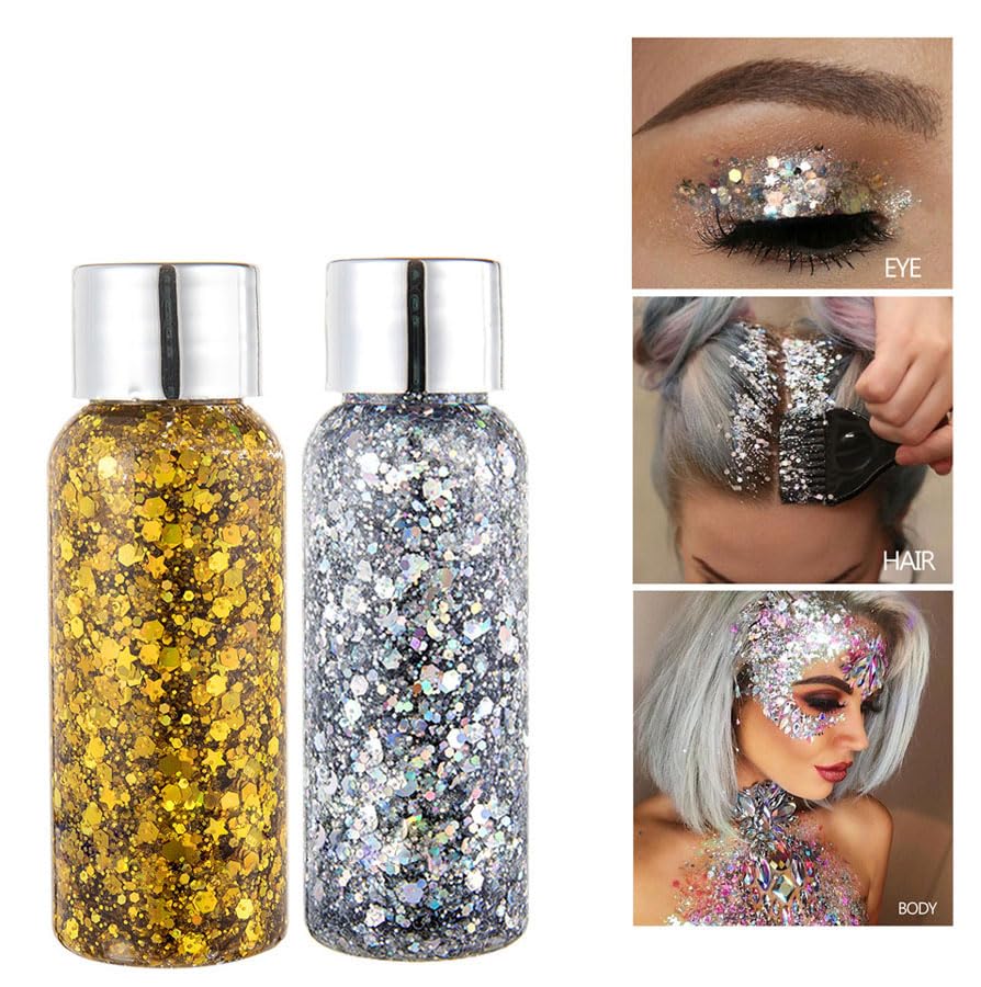 Body Glitter Gel, Face Glitter Body Glitter Liquid Eyeshadow, Face Hair Nail Glitter, Holiday Glitter Makeup (5)