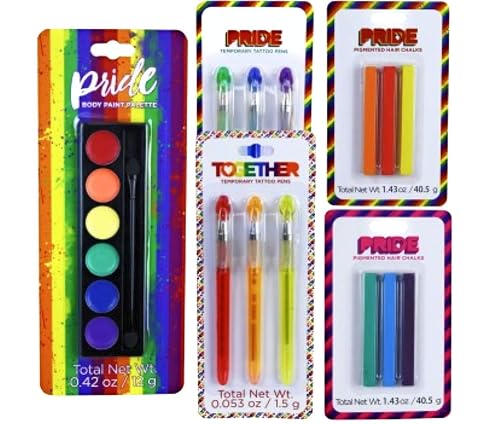 Pride Assortment Body Paint Palette, Hair Chalk, and Tattoo Pens