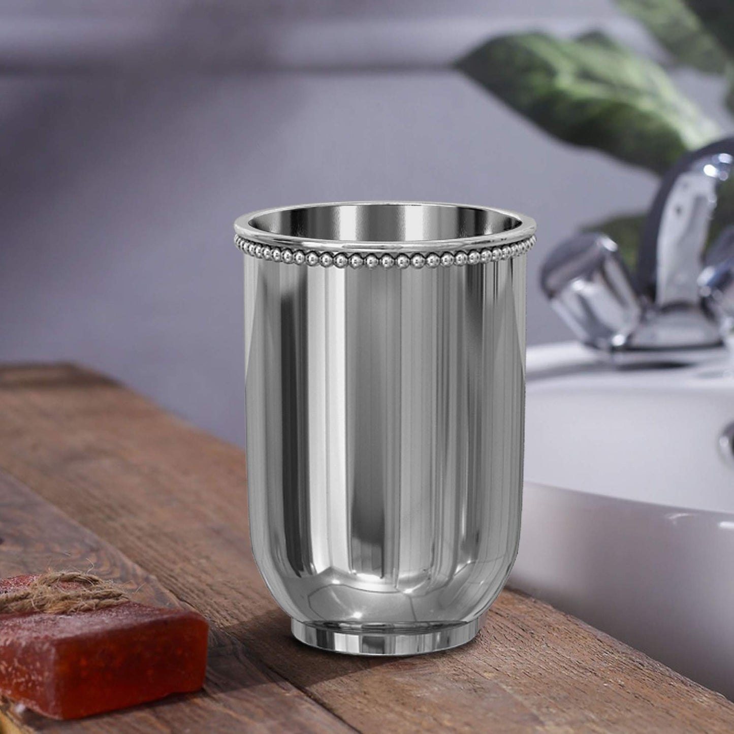 nu steel CHC5H 18/8 Stainless Steel Chic Collection Beaded, Decorative, Cup Holder, Tumblers for Bathroom Countertops, Desk, Dorm, and Vanity Shiny
