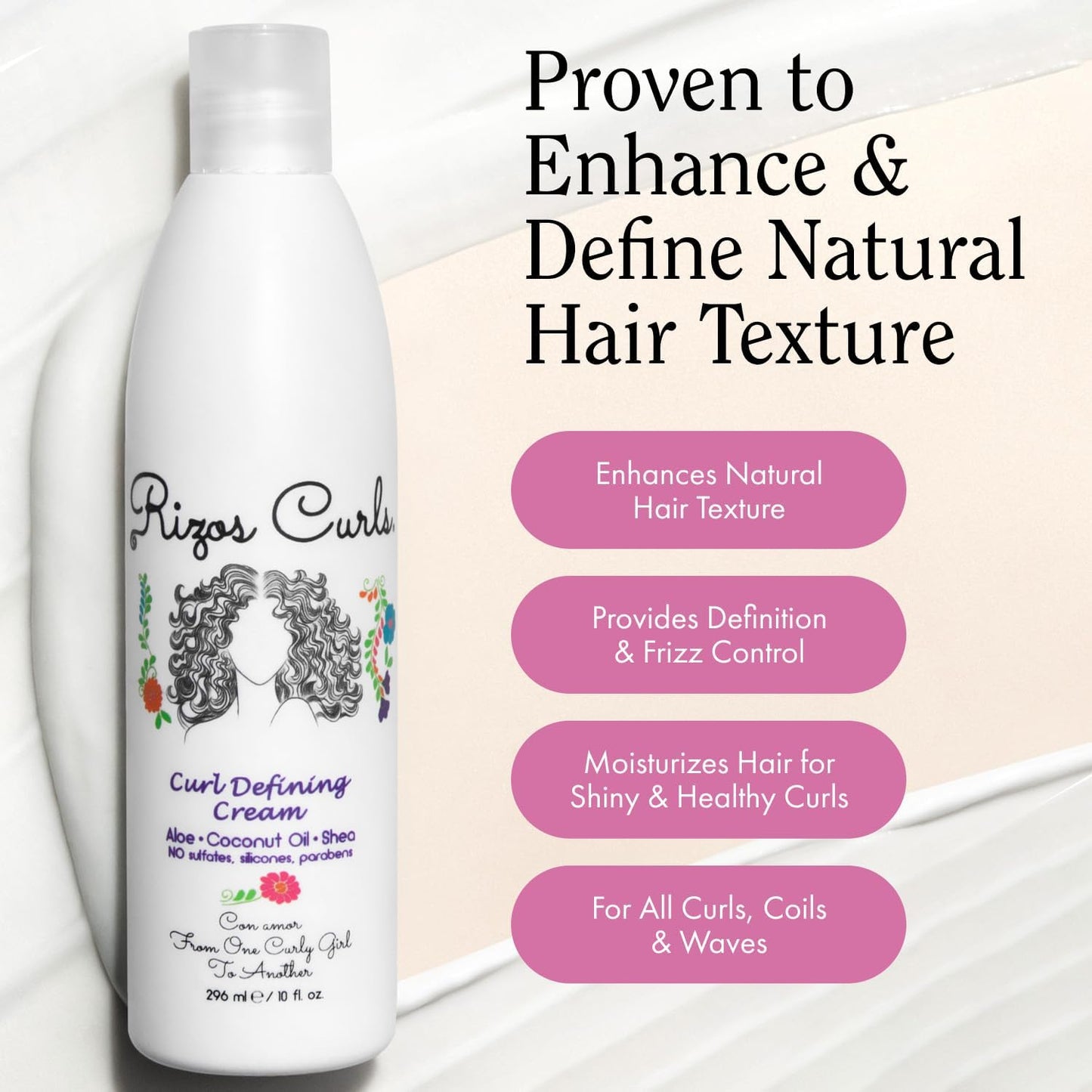 Rizos Curls Travel Curl Defining Cream, Enhance Waves, Curls & Coils, Soft Hold for Weightless Volume, Moisturizing for Frizz-Free Shine with Aloe