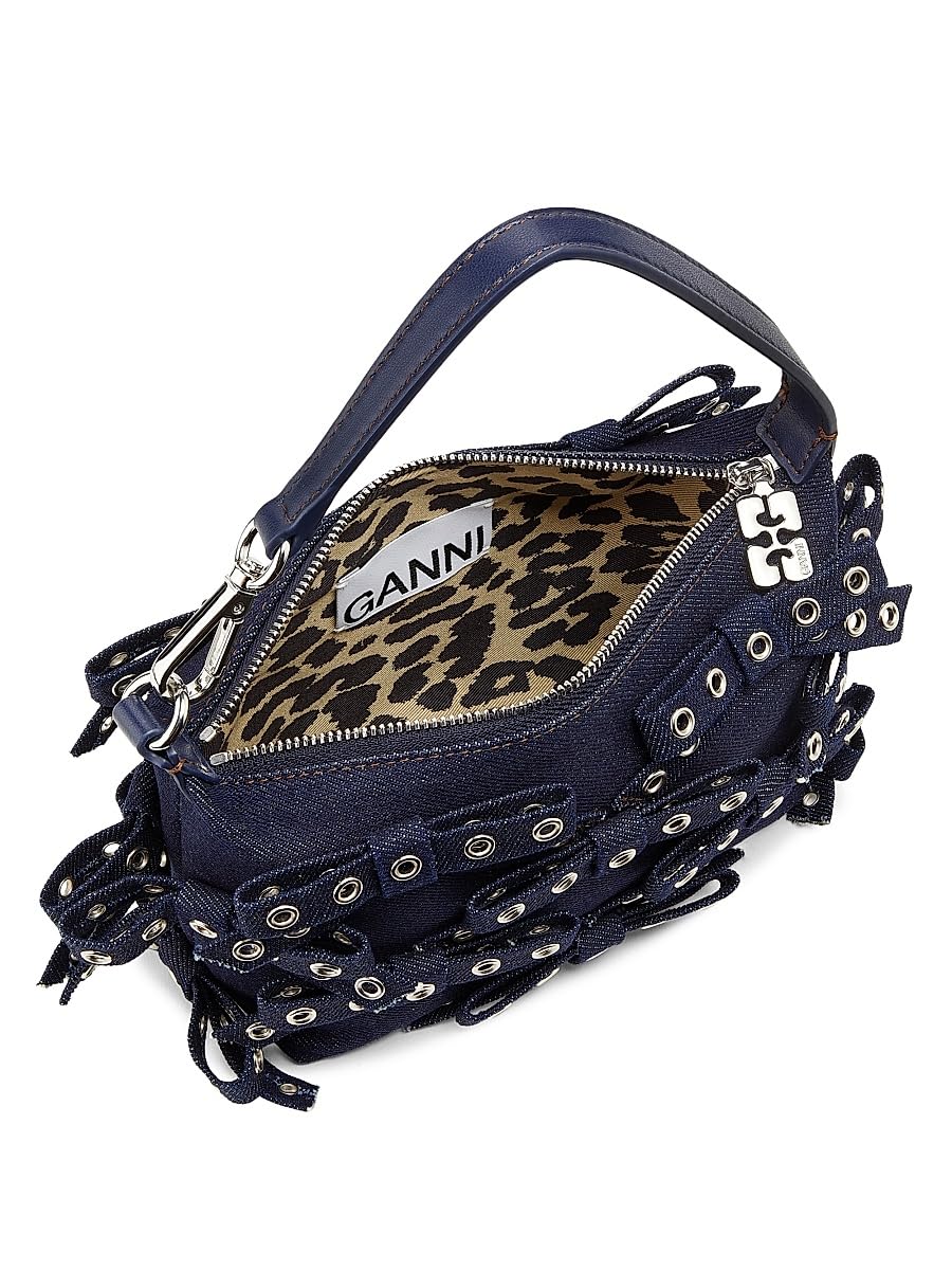 Ganni, Mini Butterfly Eyelet Denim Top Handle Pouch, Dark Navy
